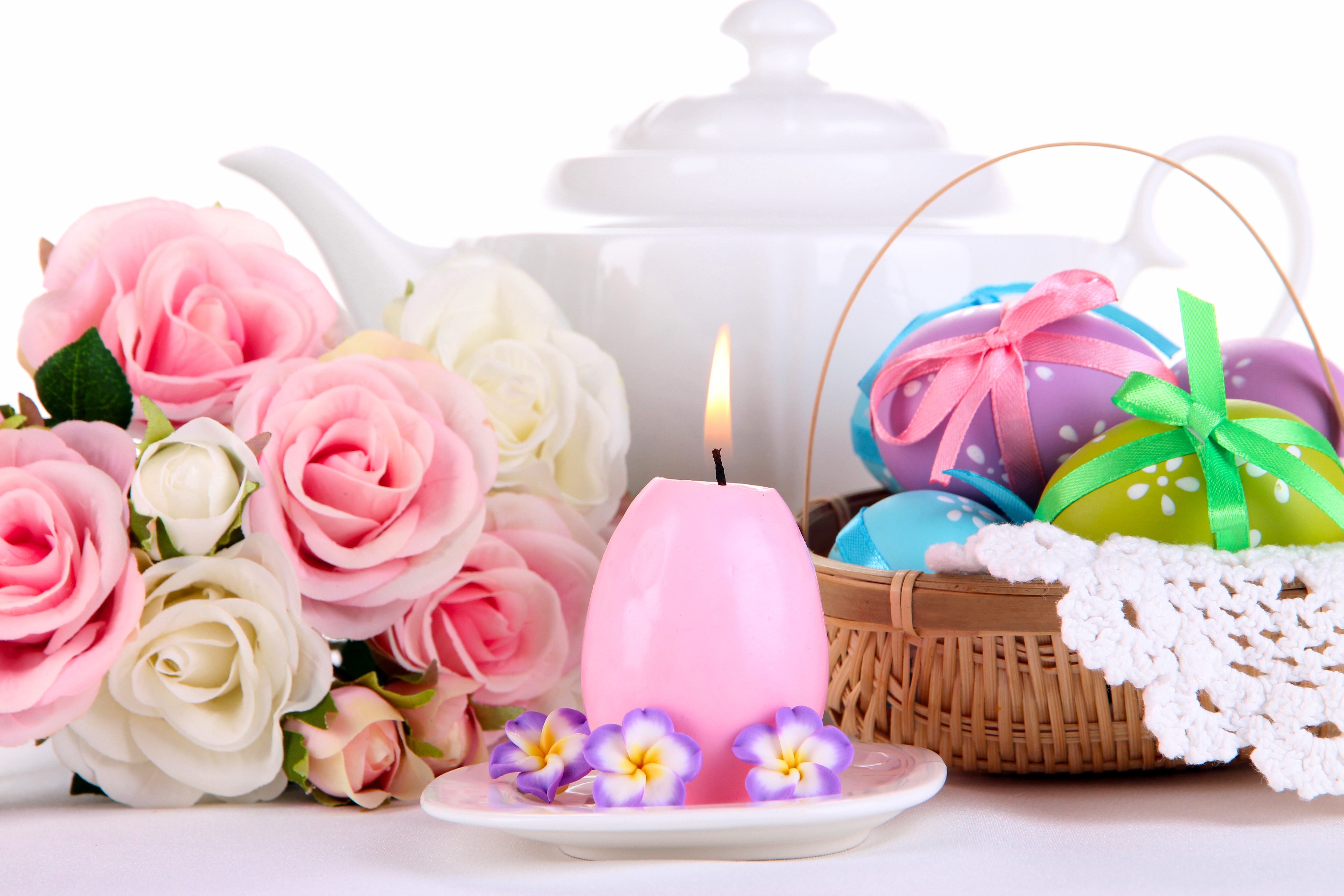 Завантажити шпалери безкоштовно Великдень, Квітка, Свято, Кошик, Свічка, Пасхальне Яйце картинка на робочий стіл ПК