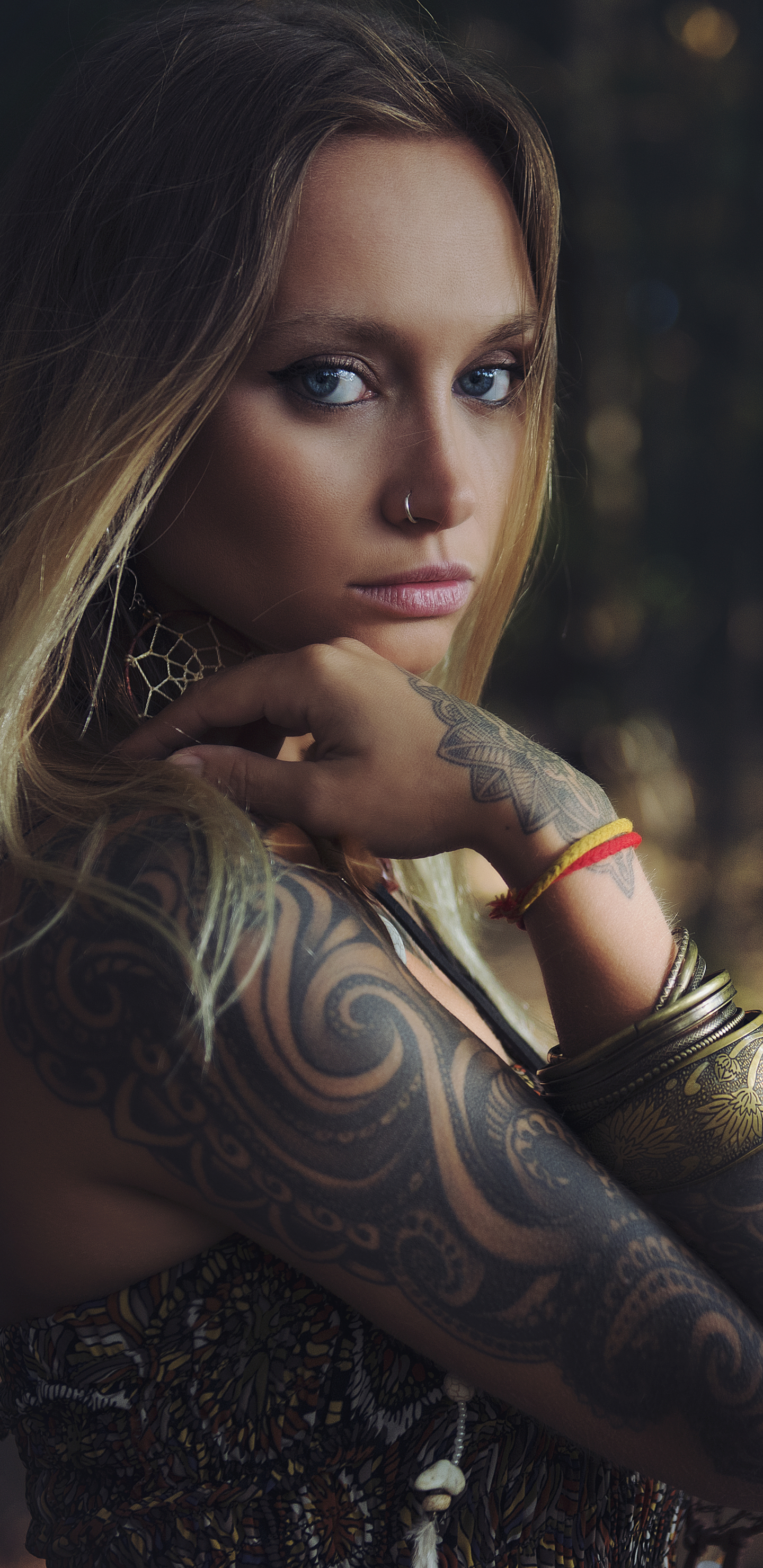 Download mobile wallpaper Tattoo, Blonde, Model, Women, Blue Eyes for free.