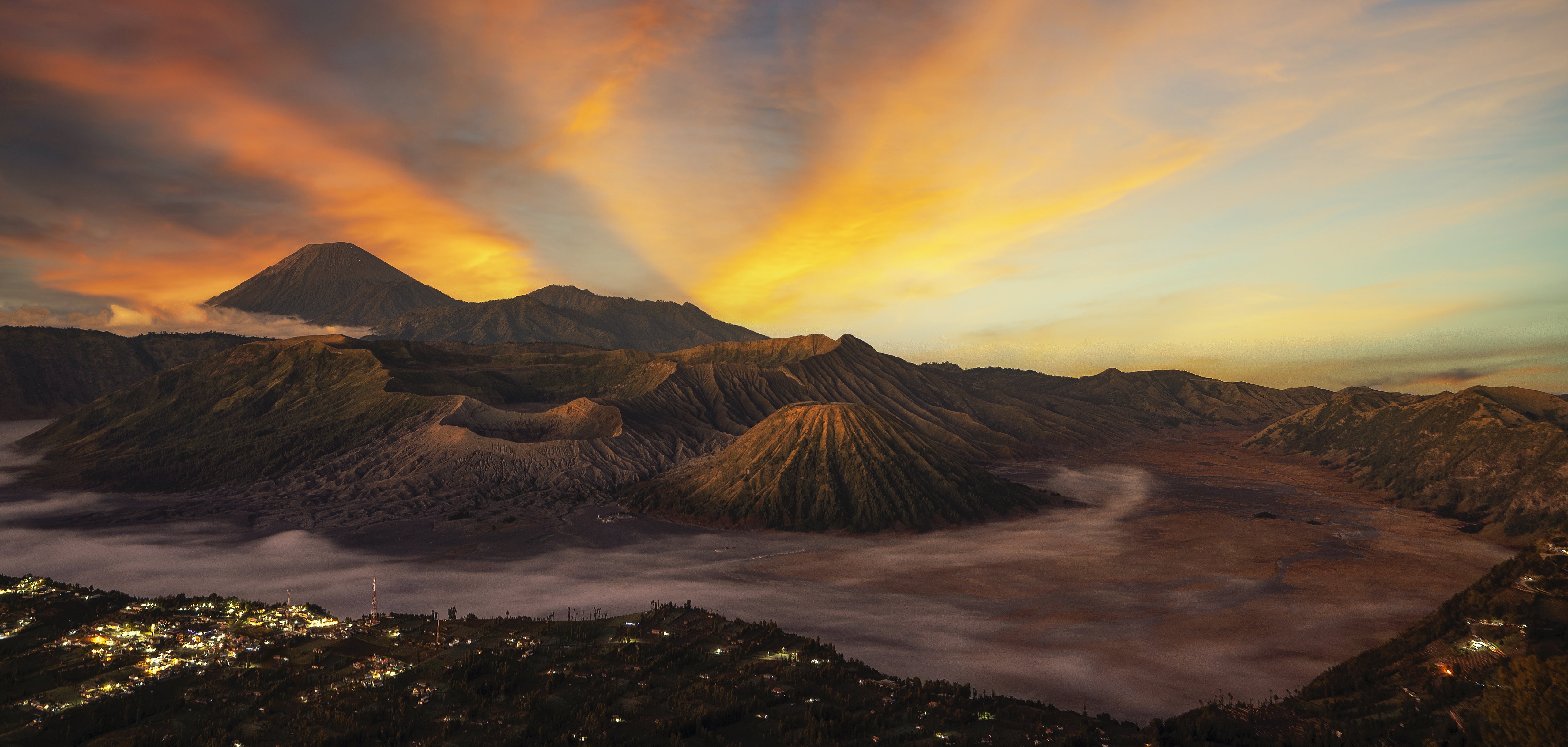990476 скачать обои фотографии, пейзаж, индонезия, остров, ява (индонезия), гора бромо, гора, панорама, вулкан - заставки и картинки бесплатно