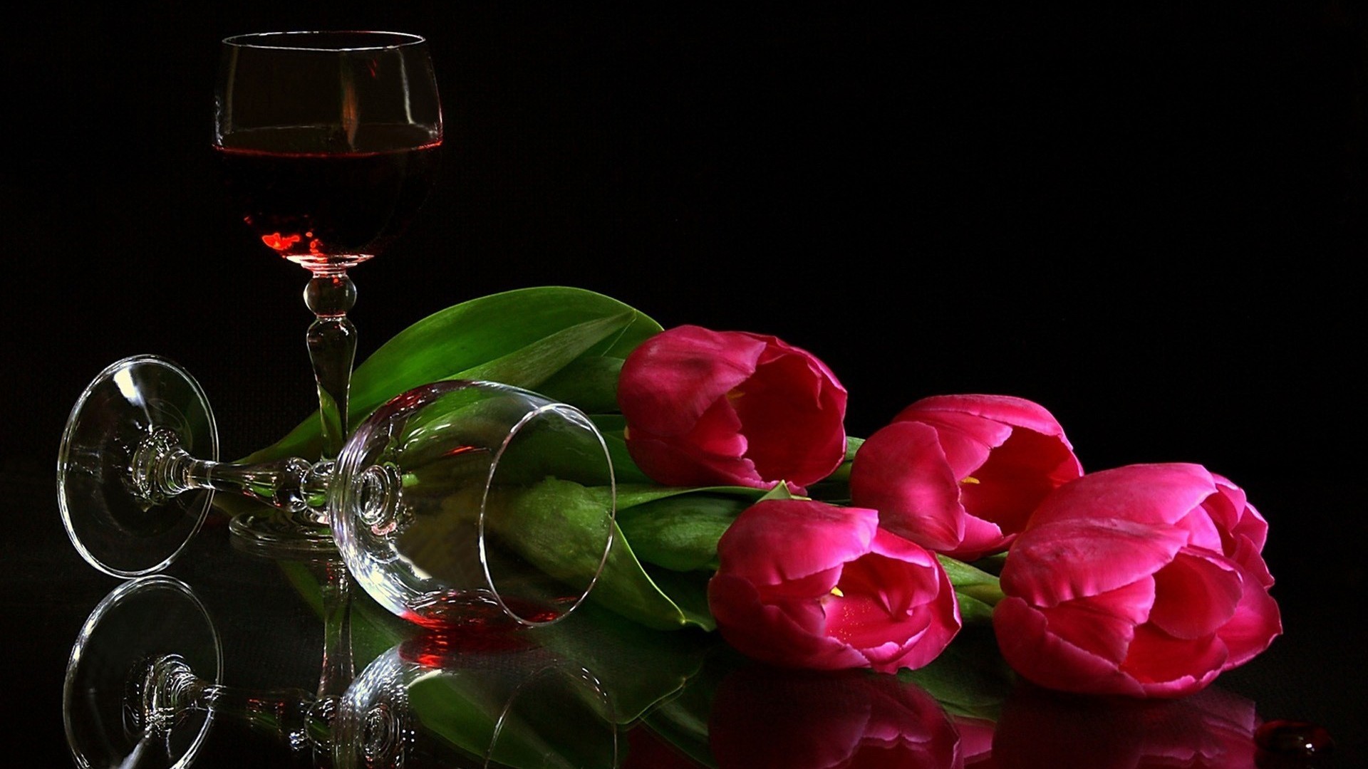 Download mobile wallpaper Still Life, Flower, Glass, Tulip, Photography, Pink Flower, Wine for free.