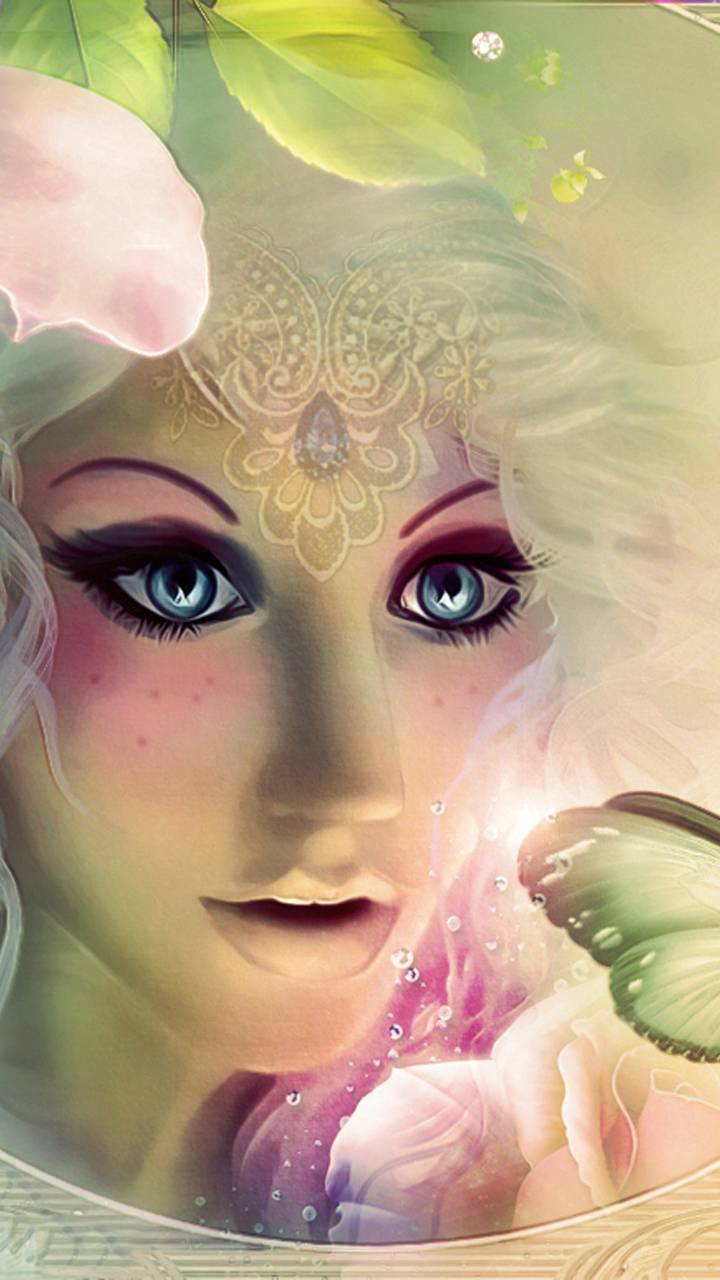 Download mobile wallpaper Fantasy, Flower, Fairy, Blue Eyes for free.