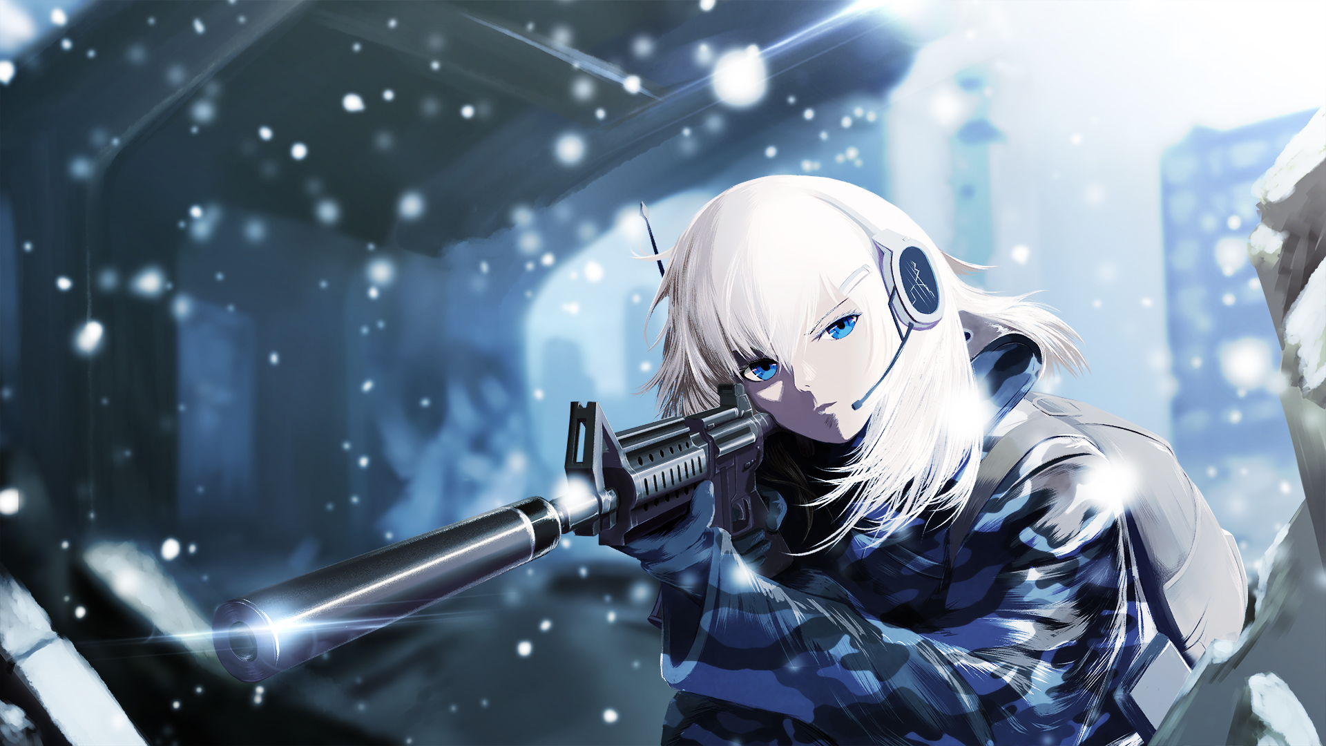 Download mobile wallpaper Anime, Soldier, Original, Sniper, White Hair for free.