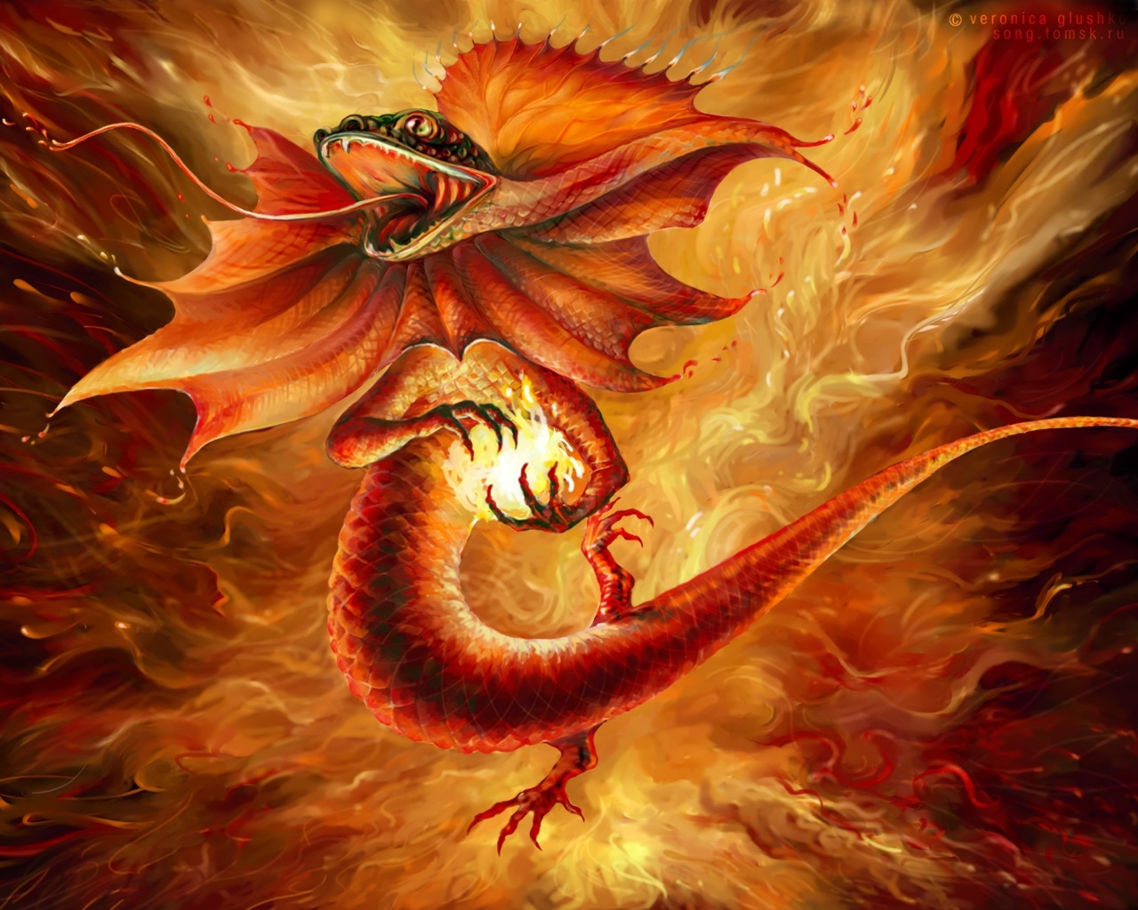 Download mobile wallpaper Animals, Fire, Art, Dragons for free.