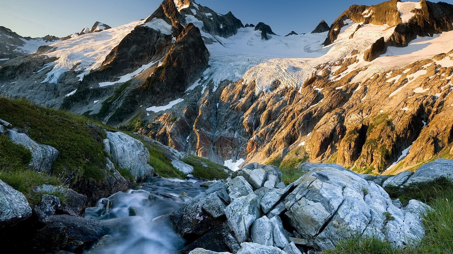 Free download wallpaper Stones, Mountains, Shine, Light, Creek, Brook, Nature on your PC desktop