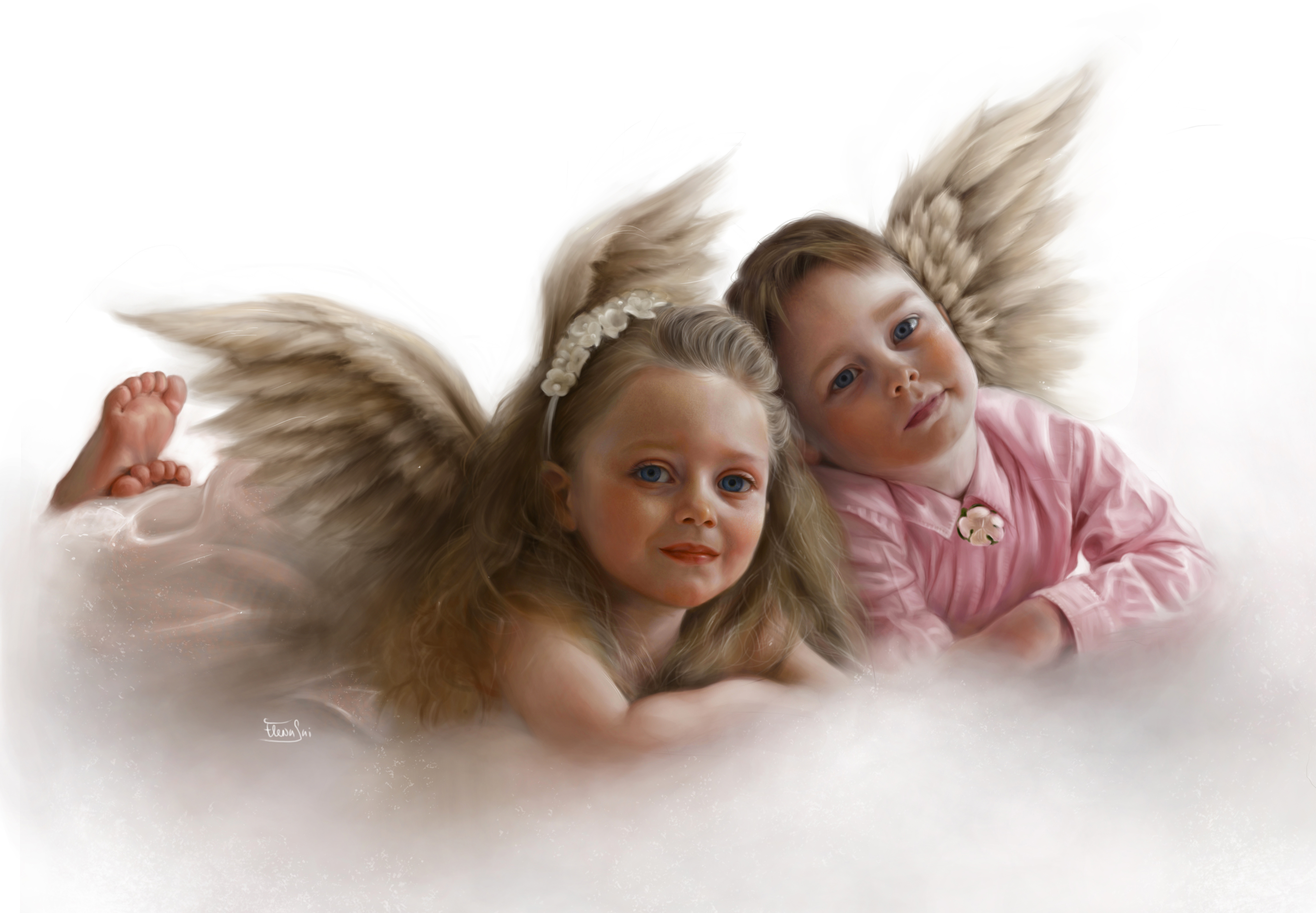 PCデスクトップにファンタジー, 天使, 子, 青い目画像を無料でダウンロード