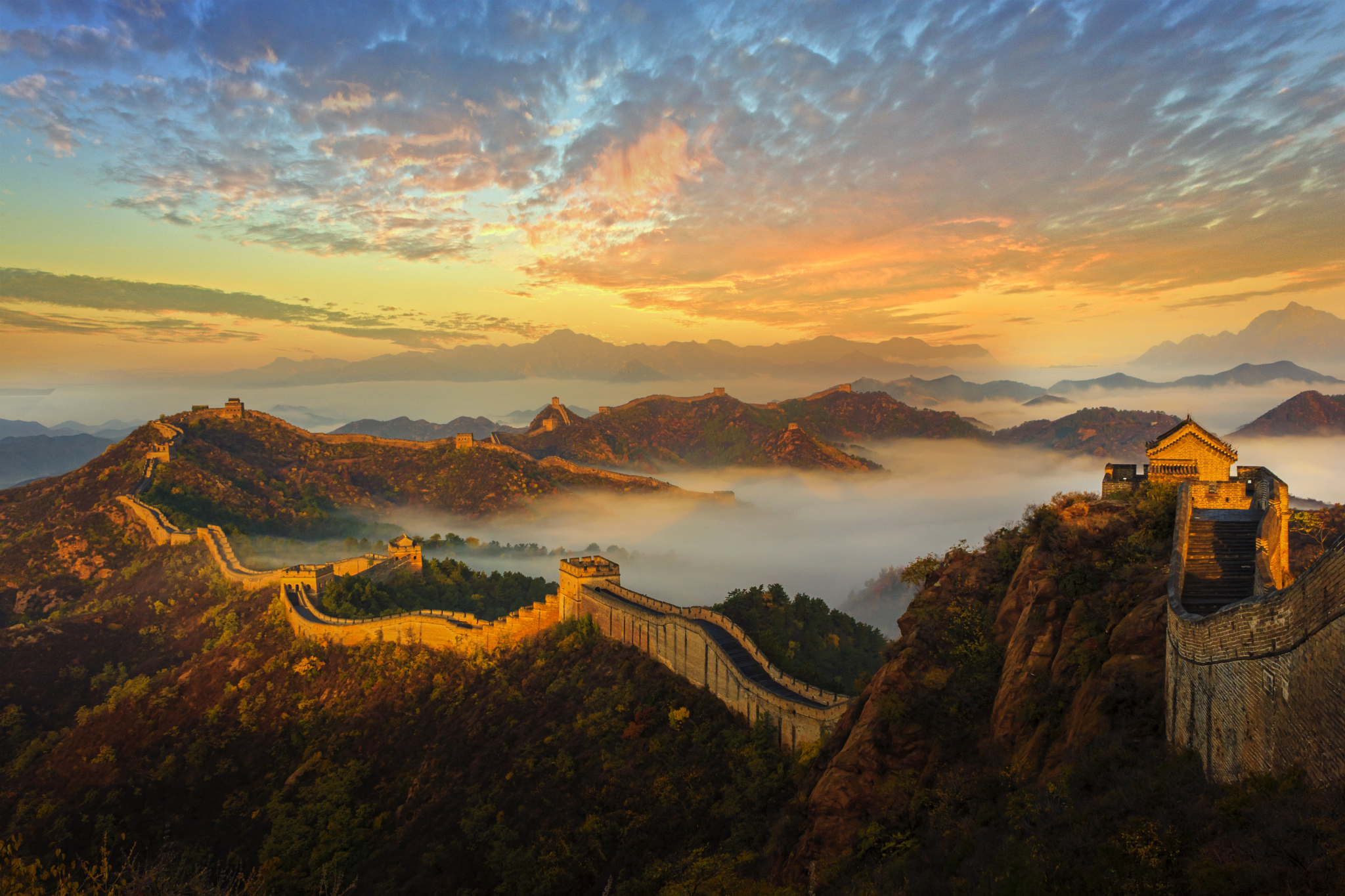 great wall of china, china, man made, horizon, landscape, mountain, monuments