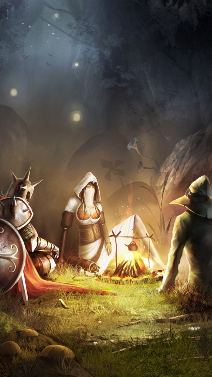 Download mobile wallpaper Warrior, Video Game, Campfire, Trine, Trine 2 for free.