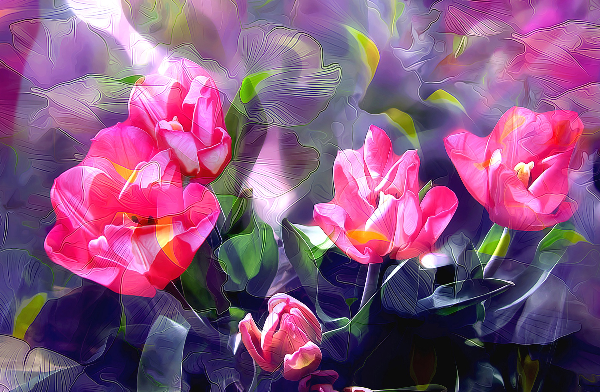 Free download wallpaper Flowers, Flower, Artistic, Tulip, Pink Flower on your PC desktop