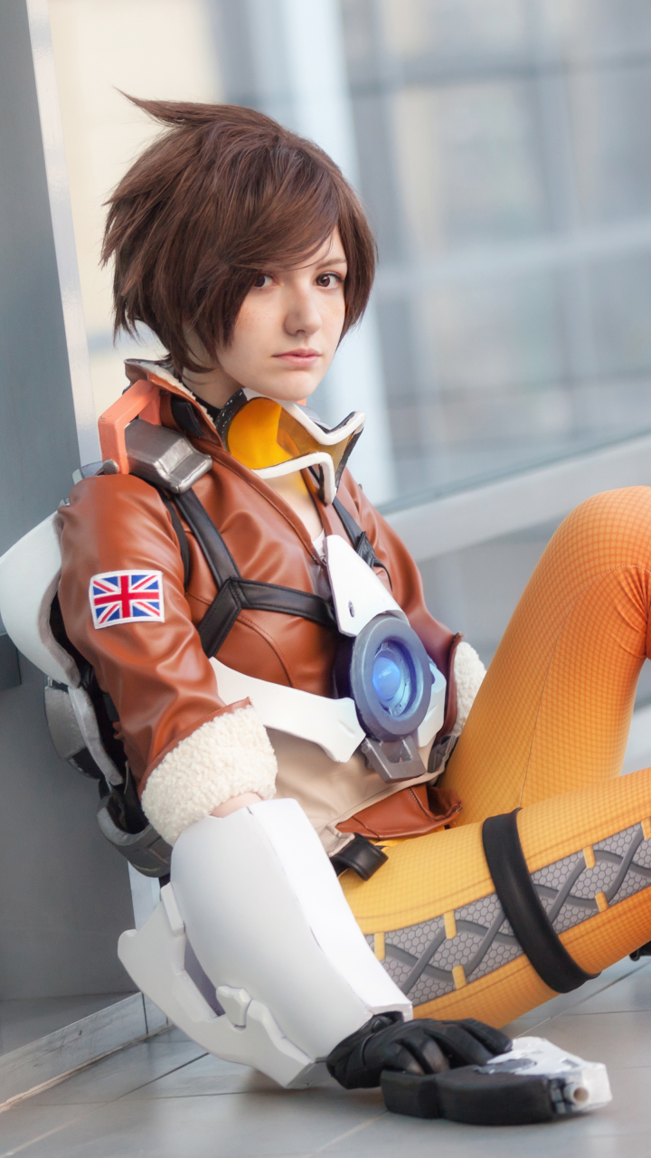 Handy-Wallpaper Frauen, Overwatch, Cosplay, Tracer (Overwatch) kostenlos herunterladen.