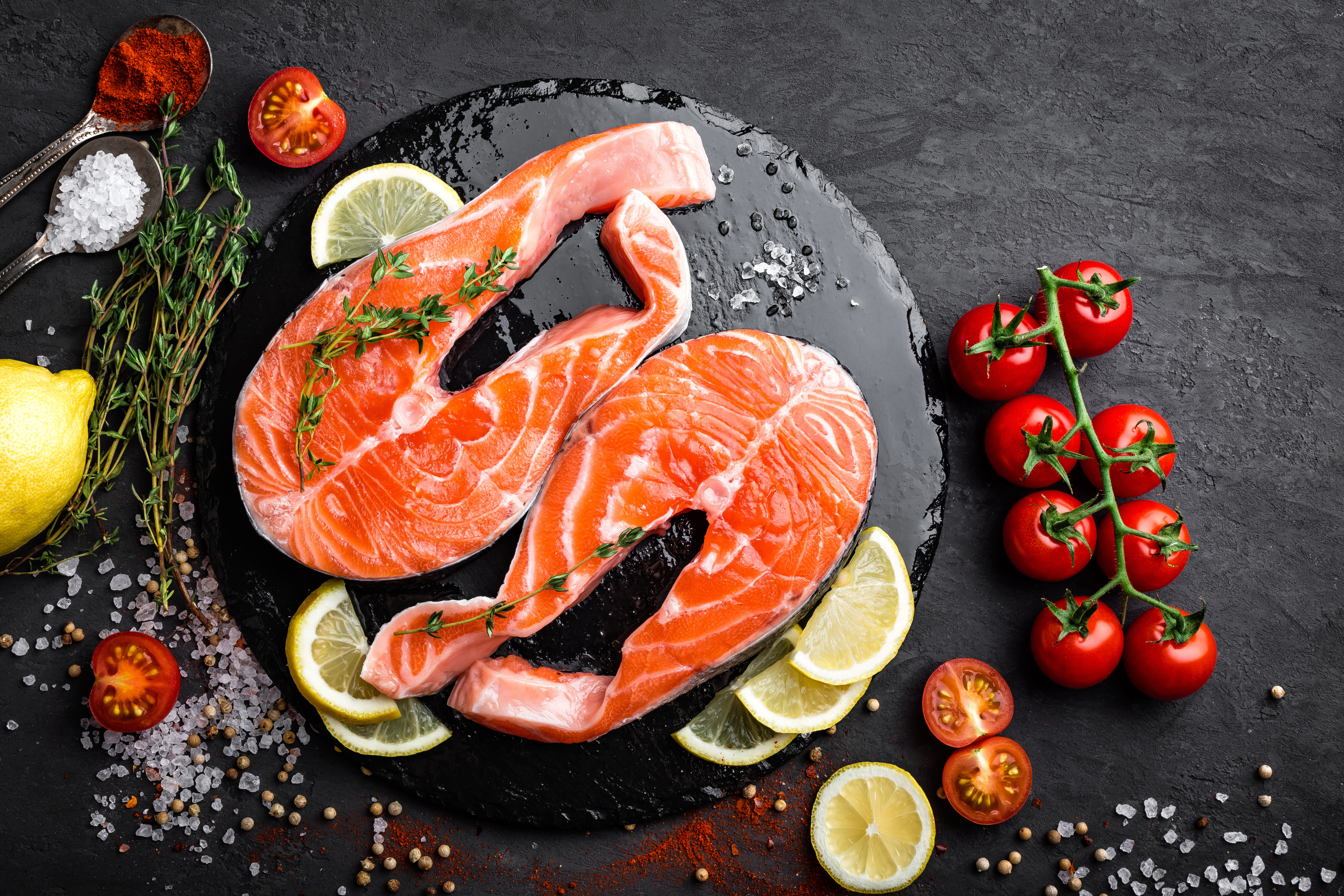 Free download wallpaper Food, Still Life, Fish, Tomato, Seafood on your PC desktop