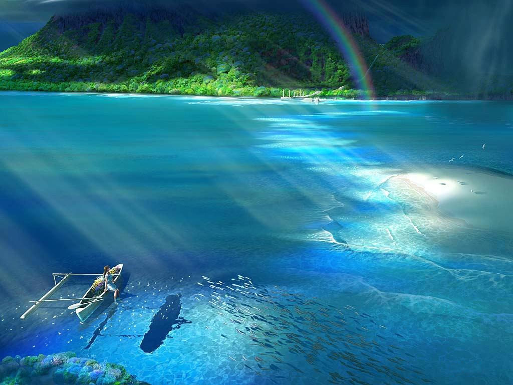 Laden Sie das Natur, Regenbogen, Wald, Ozean, Künstlerisch-Bild kostenlos auf Ihren PC-Desktop herunter