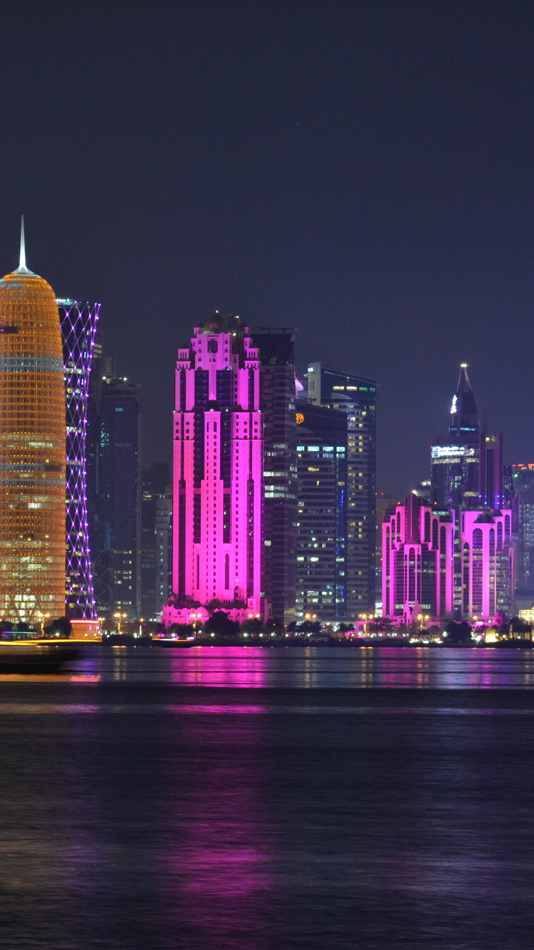 qatar, man made, doha, city, skyscraper, light, building, night, cities HD wallpaper