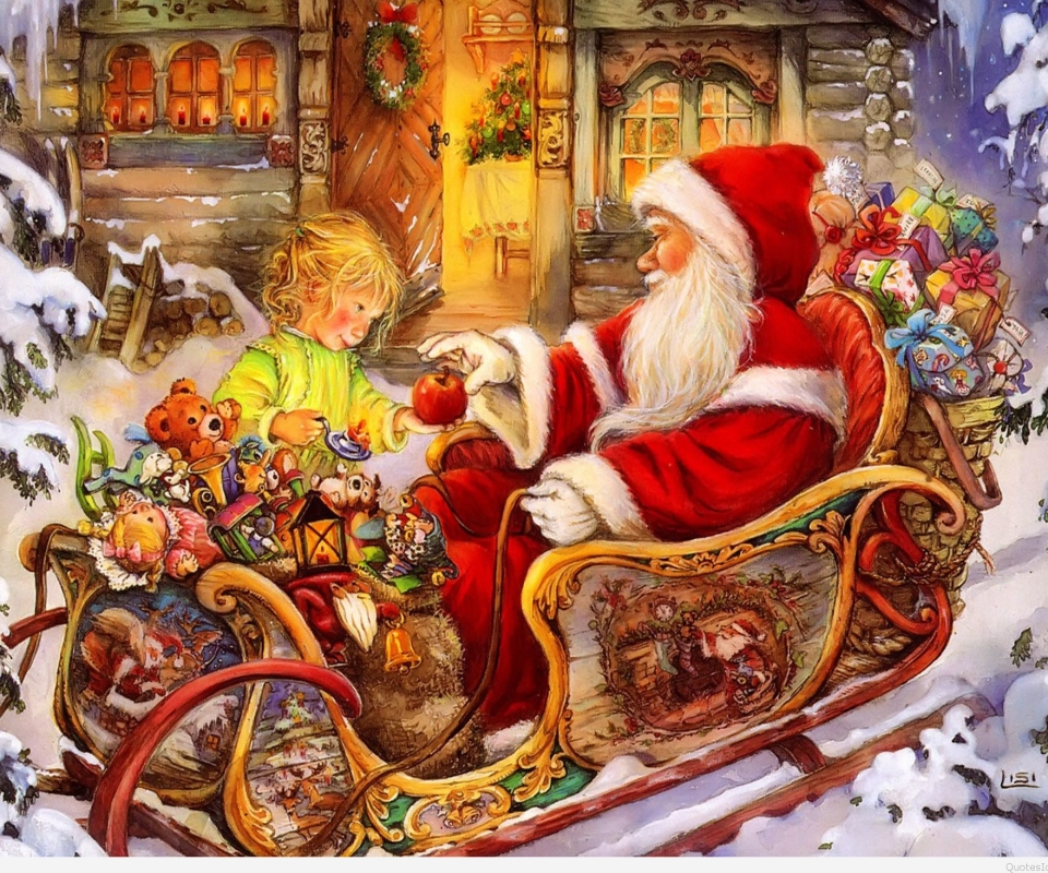 Download mobile wallpaper Christmas, Holiday, Toy, Child, Sleigh, Santa for free.
