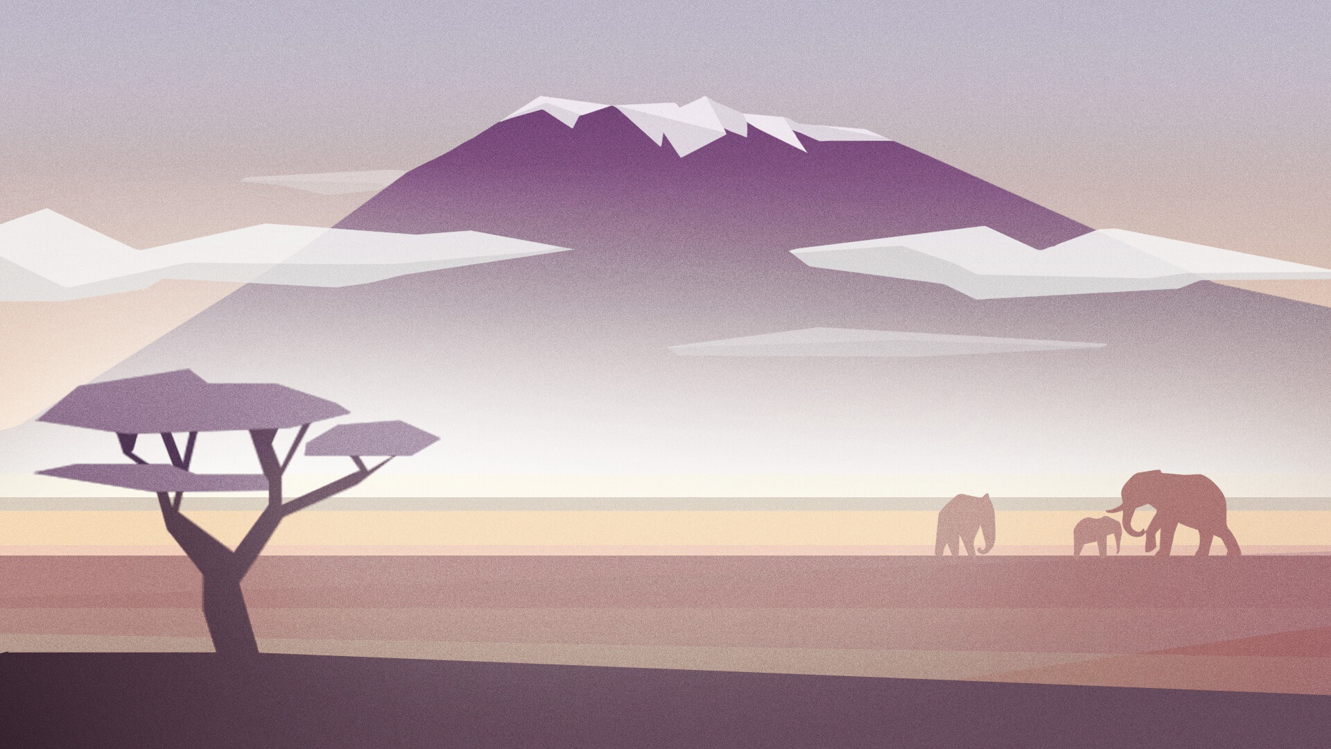 Free download wallpaper Landscape, Nature, Mountain, Artistic, Elephant, Africa, Minimalist on your PC desktop