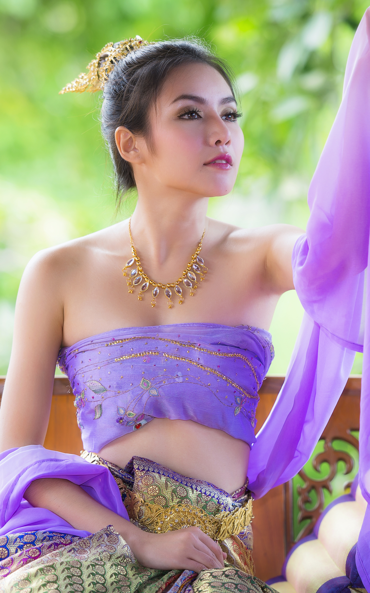 Download mobile wallpaper Oriental, Thailand, Model, Women, Necklace, Asian, Traditional Costume for free.