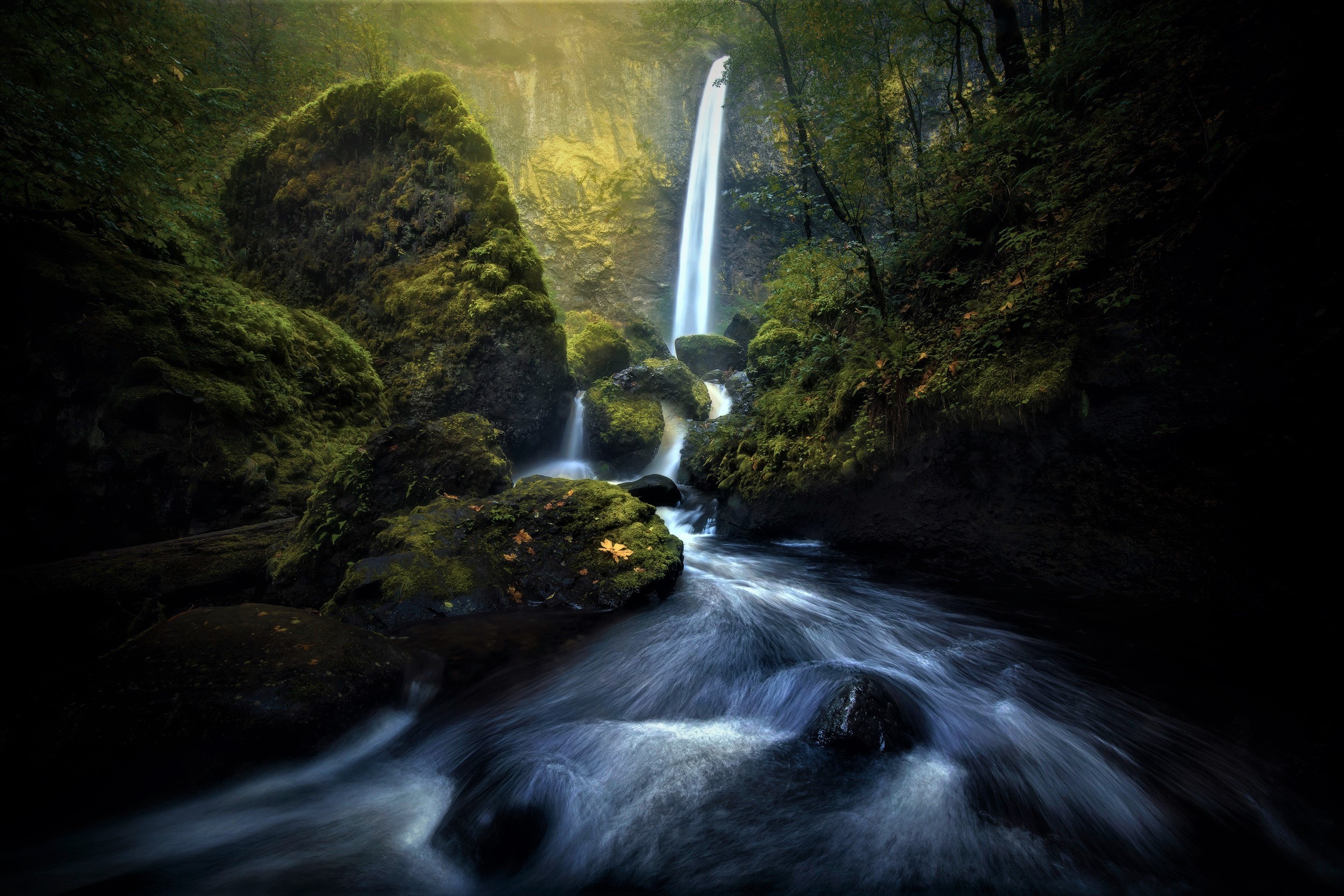 Free download wallpaper Waterfalls, Waterfall, Earth, Moss, River on your PC desktop