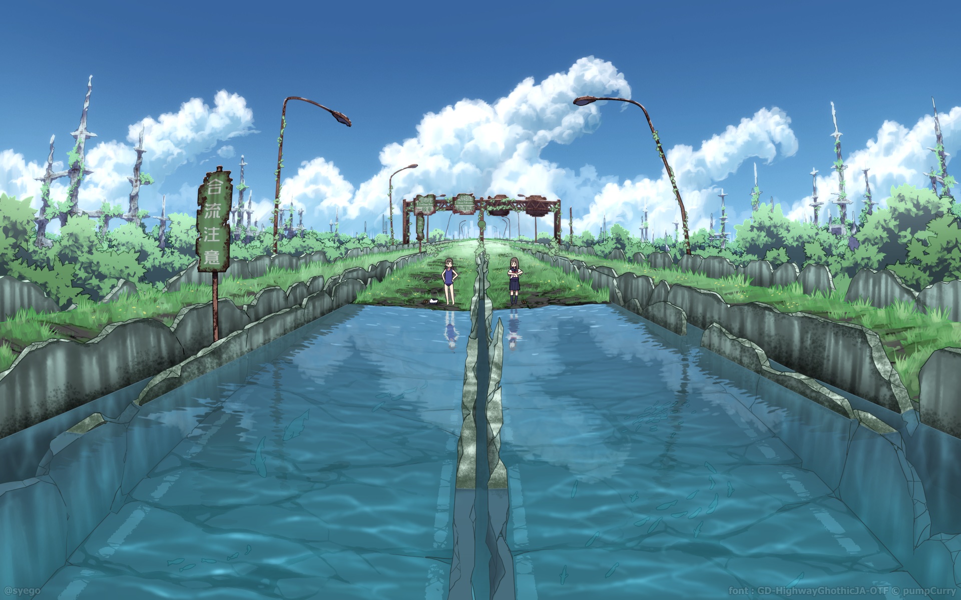 Free download wallpaper Anime, Water, Reflection, Cloud, Original, Swimsuit on your PC desktop