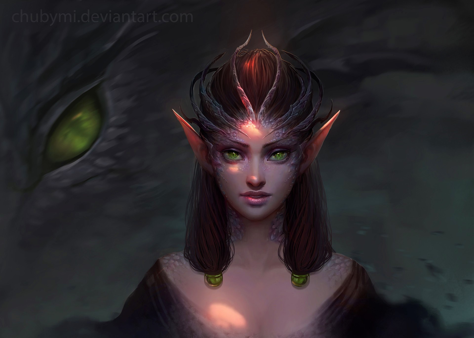 Free download wallpaper Fantasy, Demon, Green Eyes, Pointed Ears on your PC desktop