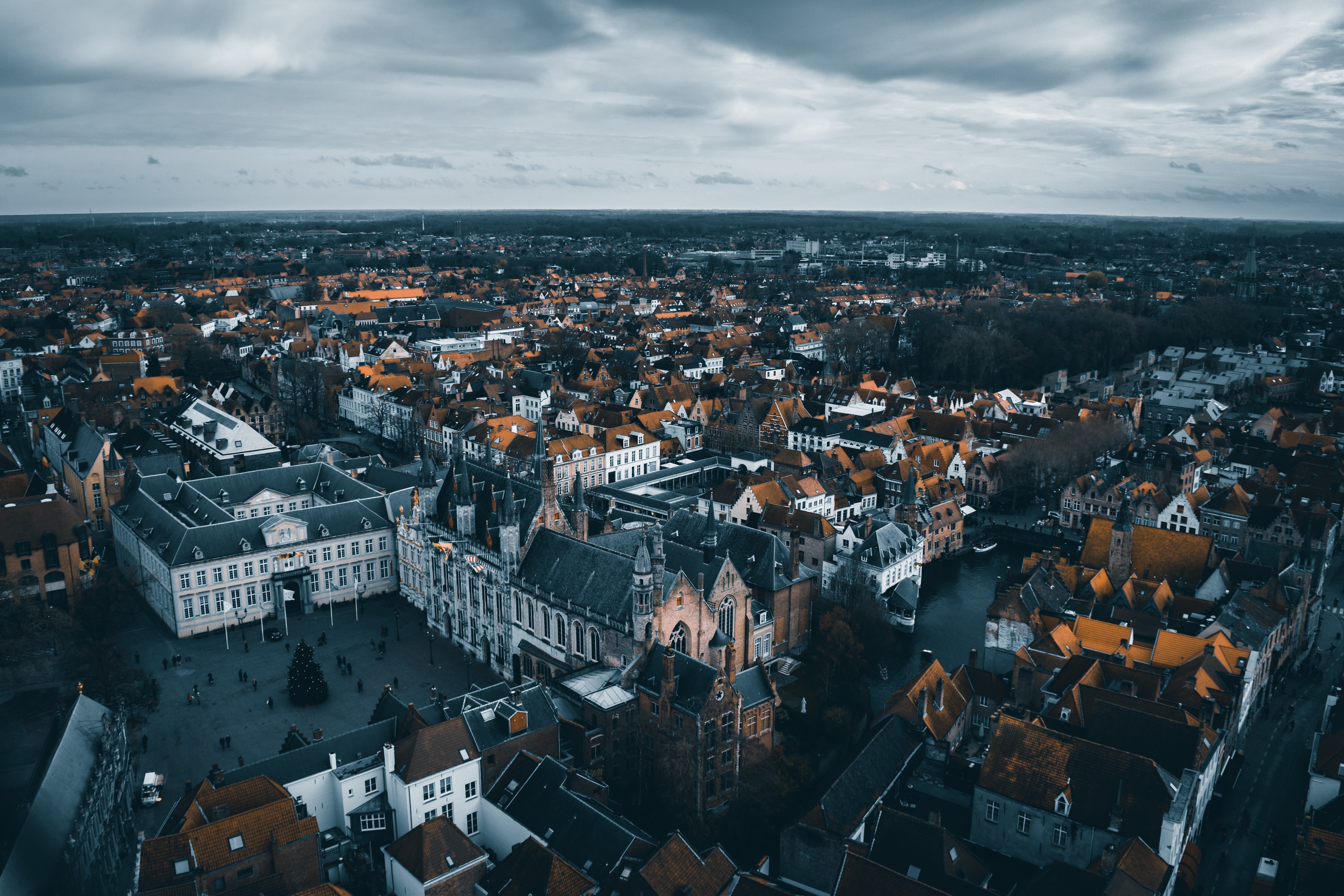 view from above, belgium, cities, architecture, city, building, bruges