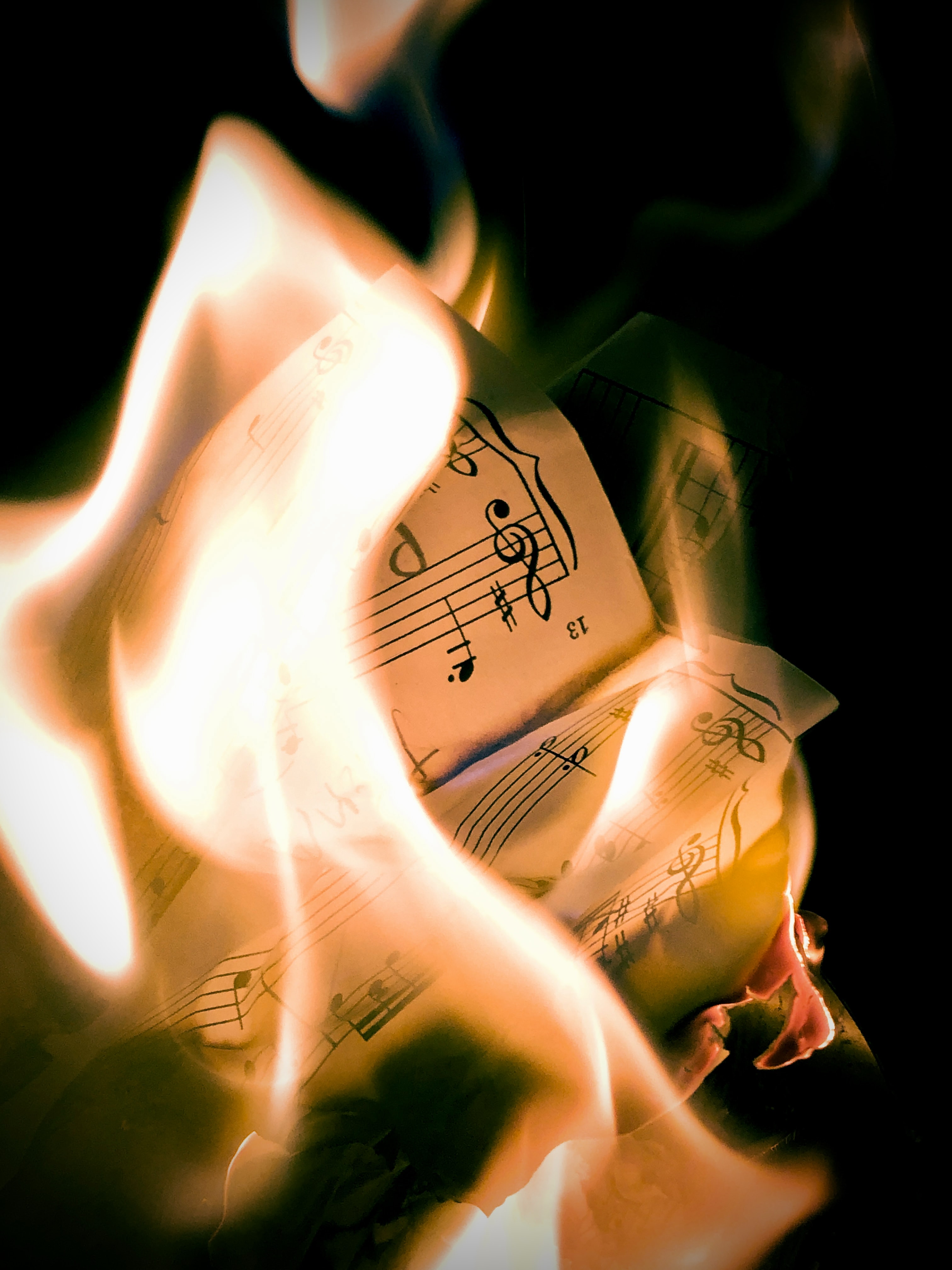 music, fire, flame, miscellanea, miscellaneous, paper, notes