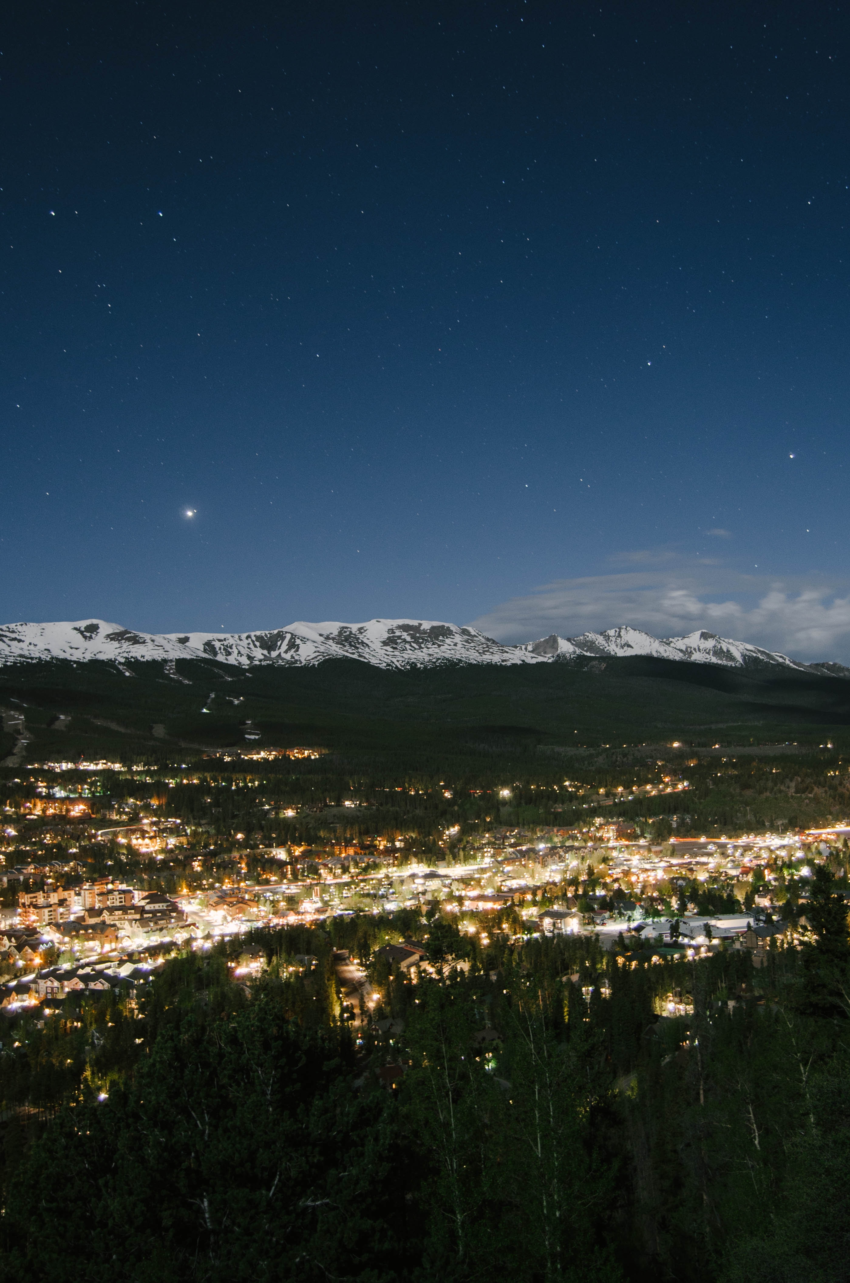 Download mobile wallpaper Breckenridge, Trees, Cities, Sky, Mountains, View From Above, United States, Night City, Usa for free.