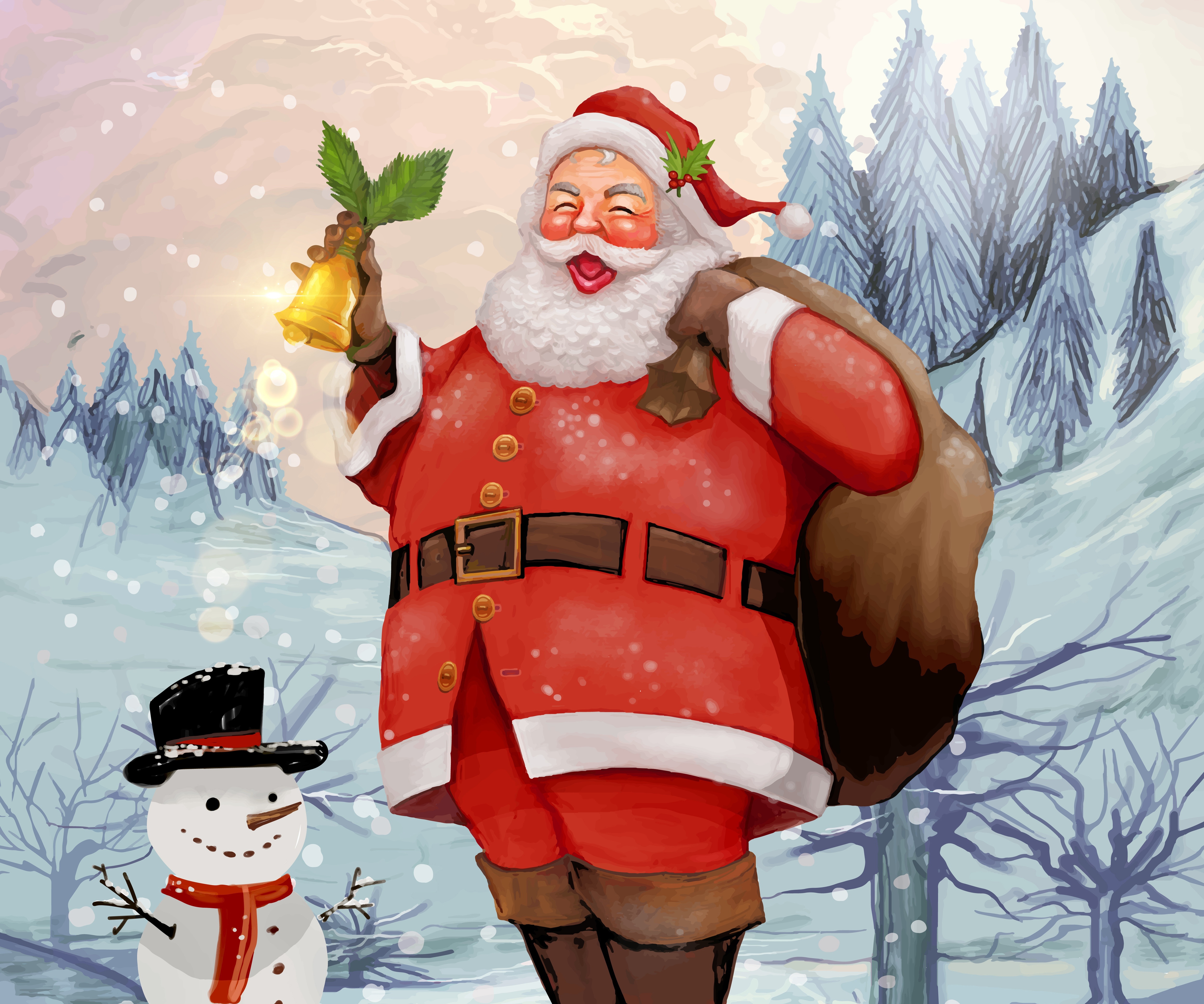 無料モバイル壁紙クリスマス, 雪だるま, サンタ, ホリデーをダウンロードします。
