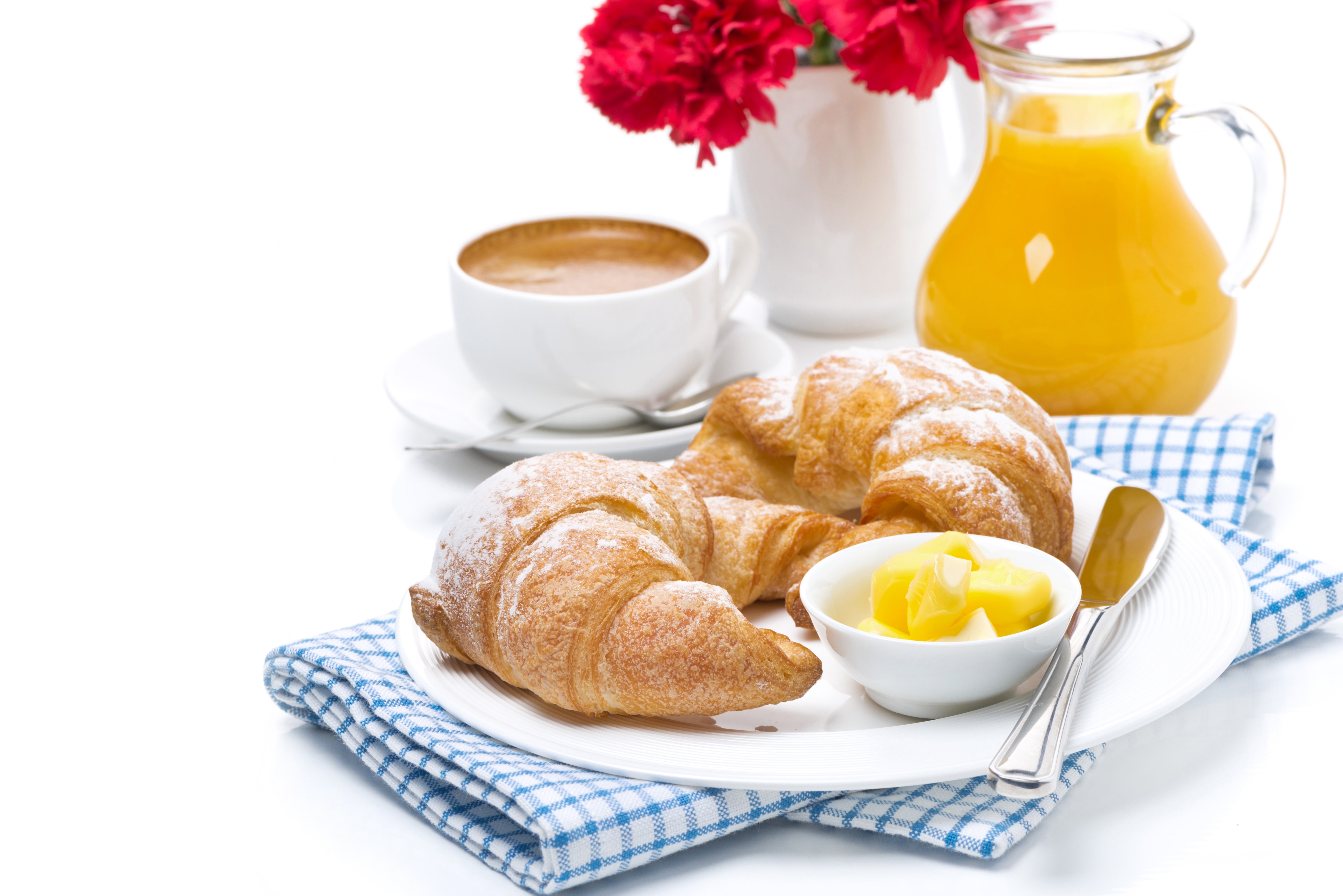 Handy-Wallpaper Croissant, Saft, Nahrungsmittel, Kaffee, Frühstuck kostenlos herunterladen.