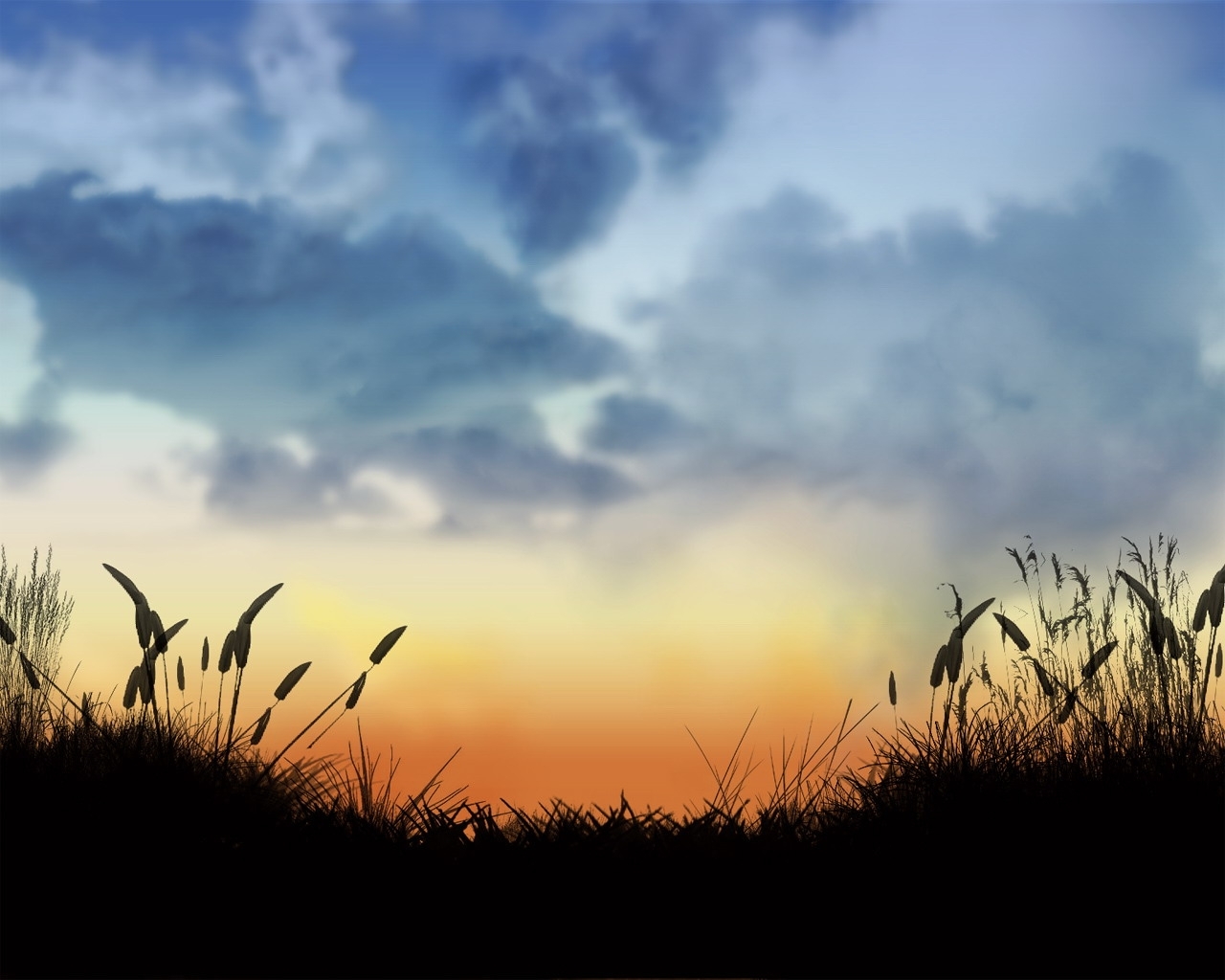 Handy-Wallpaper Sunset, Grass, Sky, Landschaft kostenlos herunterladen.
