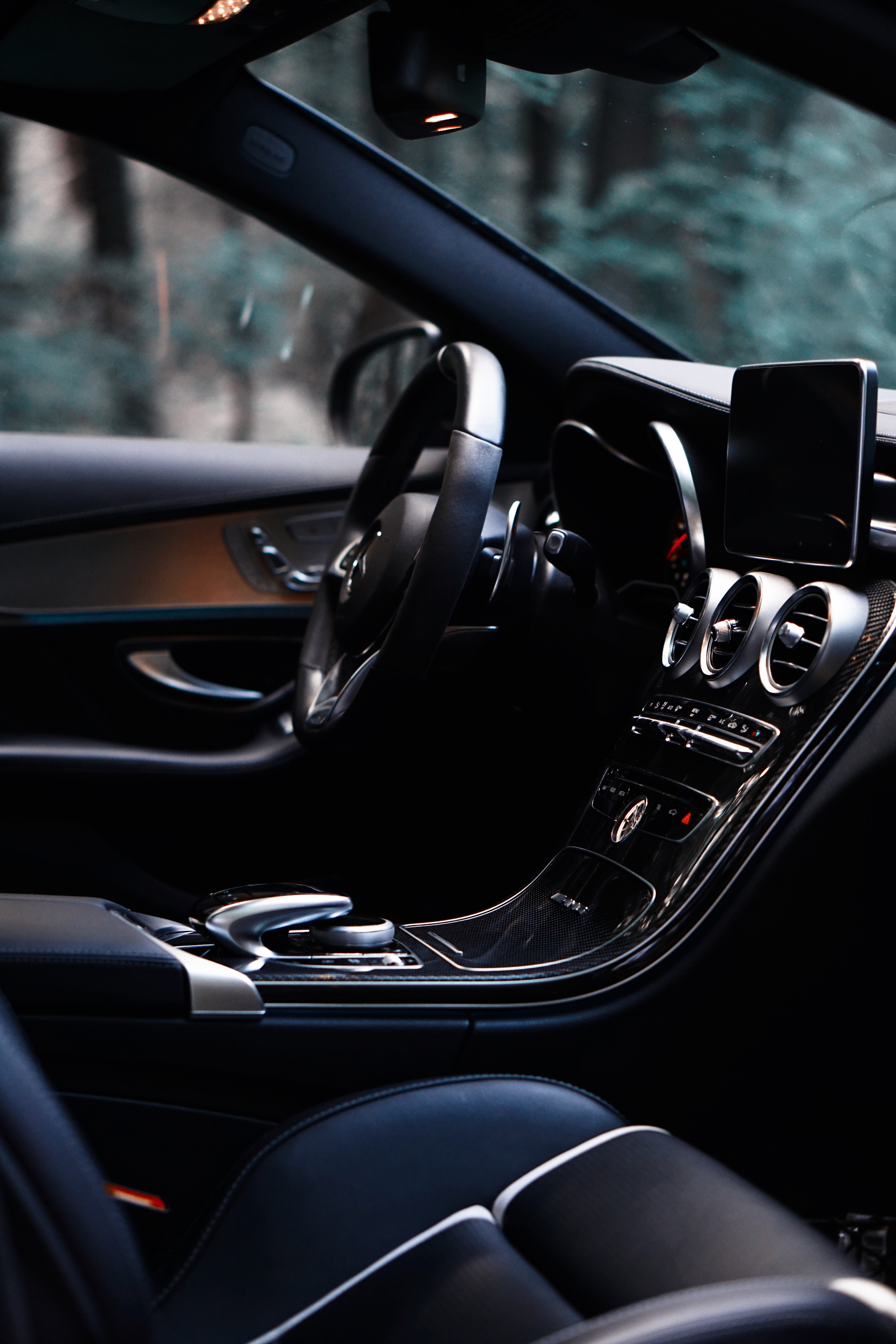 salon, rudder, cars, interior, black, car, machine, steering wheel, control panel Full HD