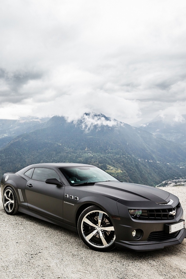 Download mobile wallpaper Chevrolet, Mountain, Car, Chevrolet Camaro Ss, Vehicle, Vehicles, Black Car for free.