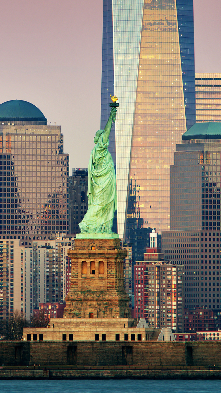 Download mobile wallpaper Statue Of Liberty, Usa, Skyscraper, Building, New York, Man Made for free.