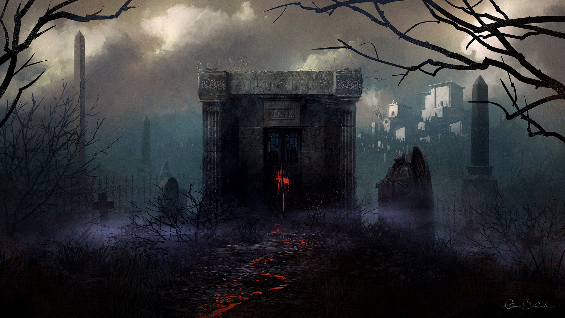 Free download wallpaper Night, Dark, Fog, Cemetery, Graveyard on your PC desktop