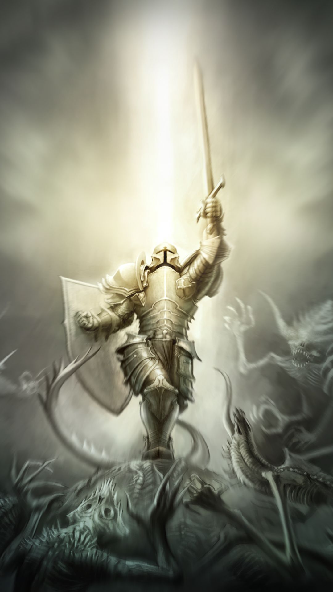 Download mobile wallpaper Fantasy, Shield, Warrior, Knight, Demon, Armor, Sword for free.