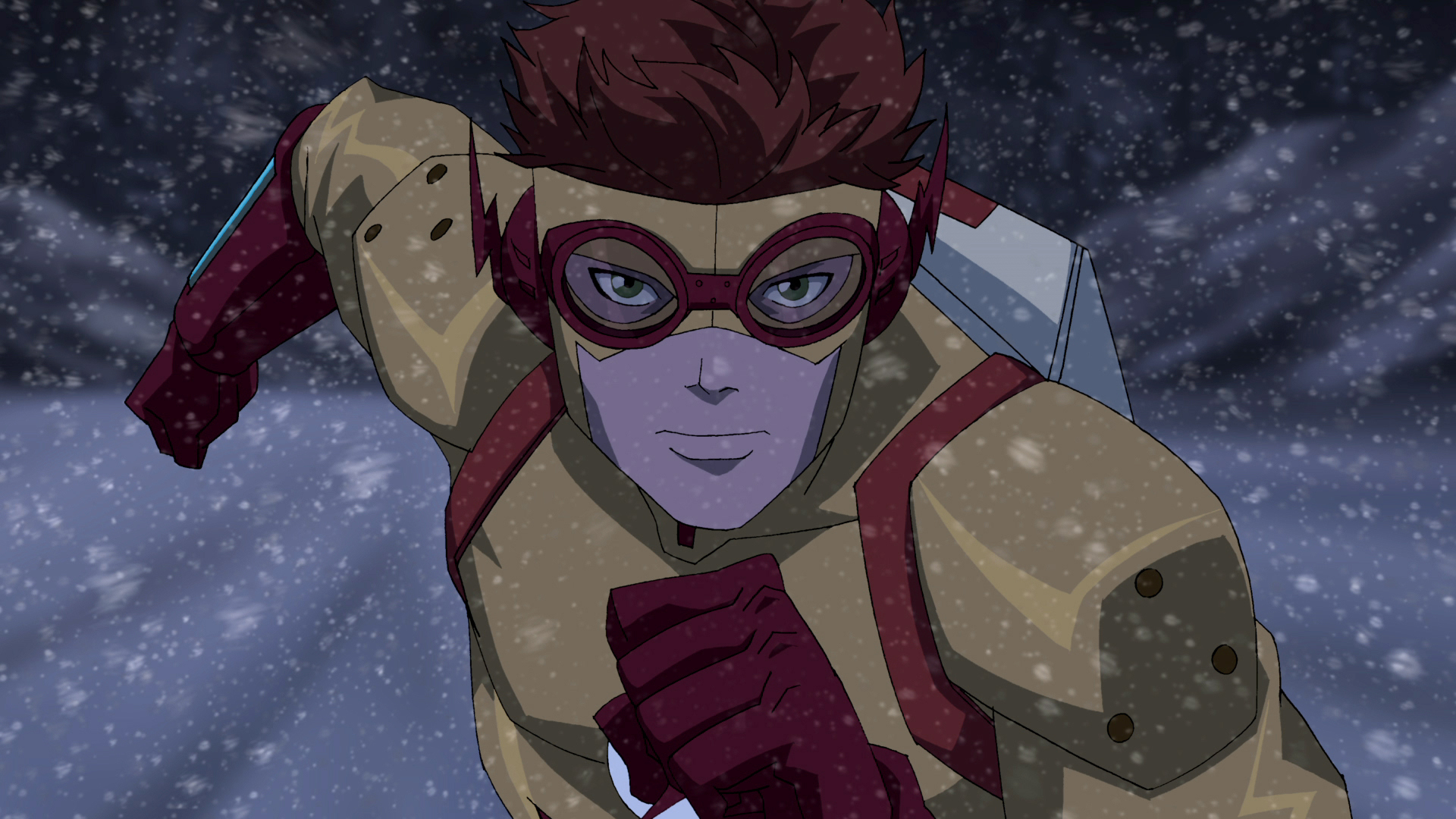 young justice, tv show, dc comics, goggles, green eyes, kid flash, red hair, snow, wally west, young justice (tv show), justice league