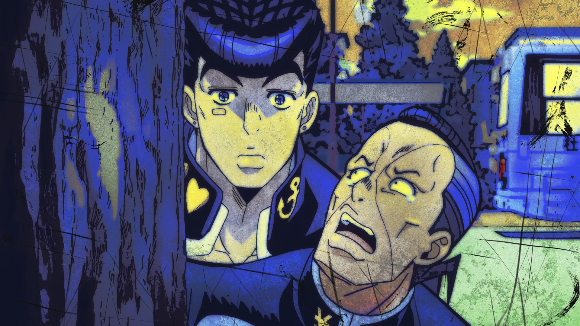 Free download wallpaper Anime, Jojo's Bizarre Adventure, Josuke Higashikata, Okuyasu Nijimura on your PC desktop