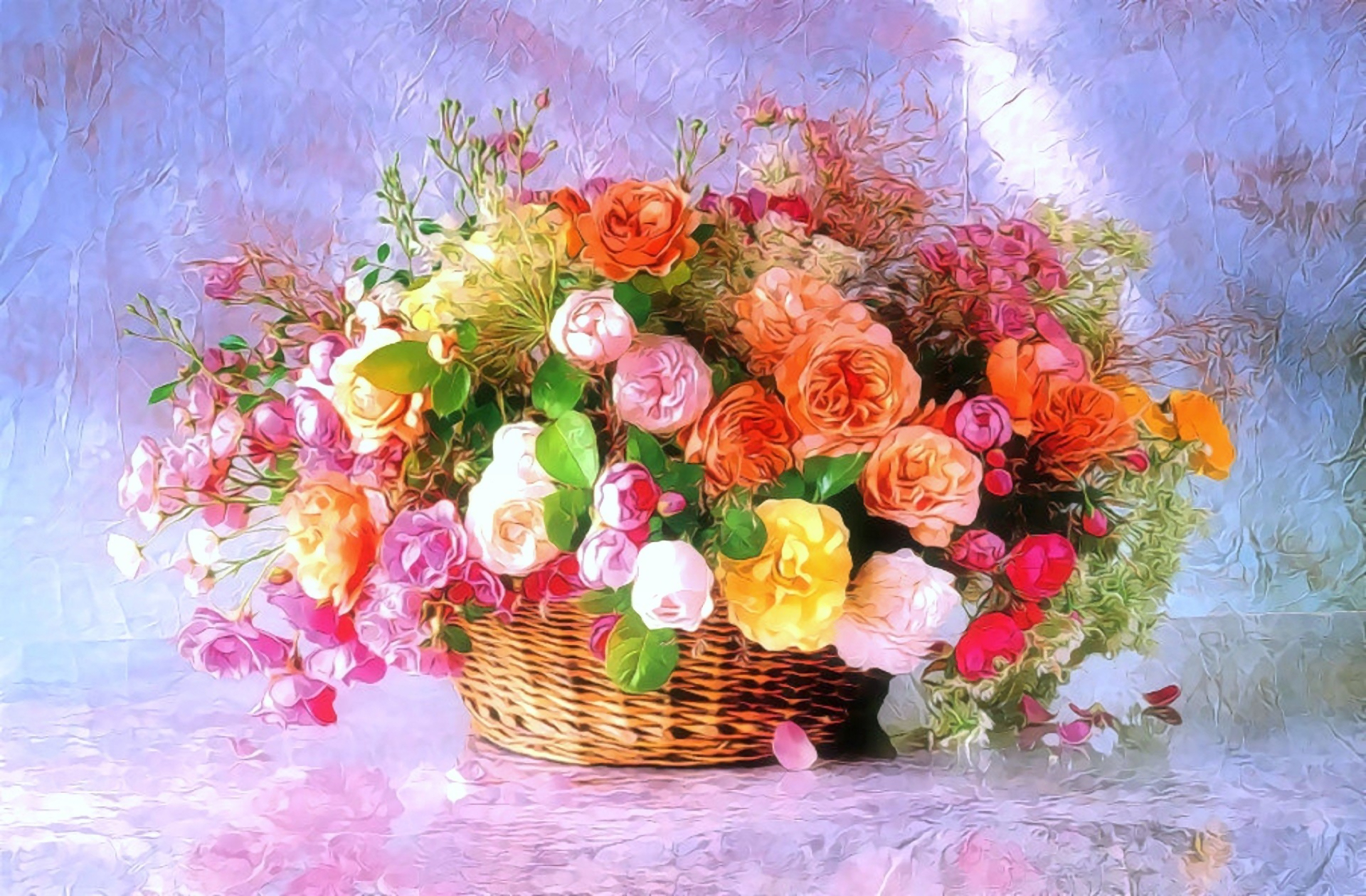 Free download wallpaper Flowers, Flower, Colors, Colorful, Basket, Painting, Artistic on your PC desktop