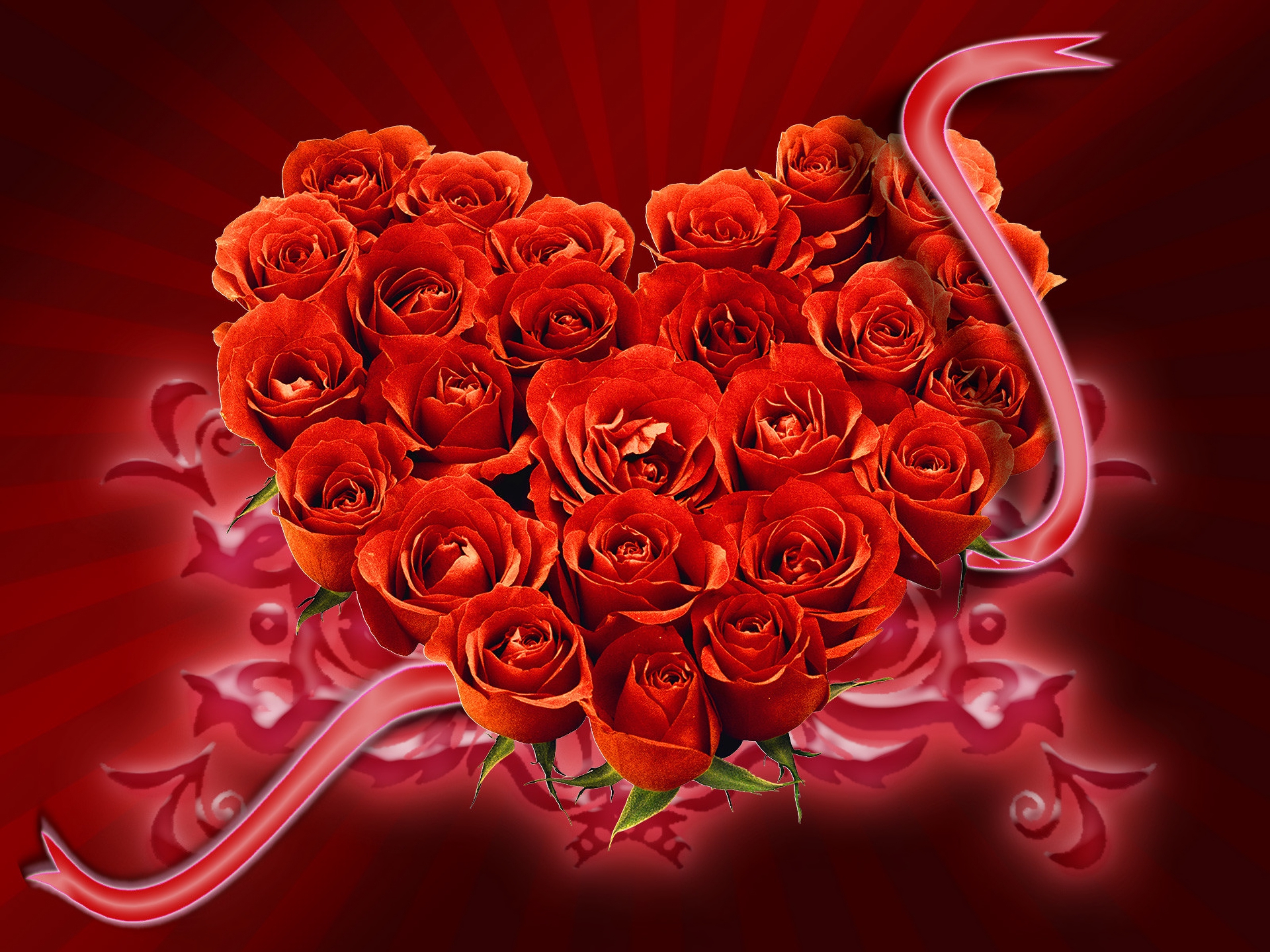 Скачать обои бесплатно Любовь, Роза, Красный, Сердце, Художественные, Красный Цветок, В Форме Сердца картинка на рабочий стол ПК