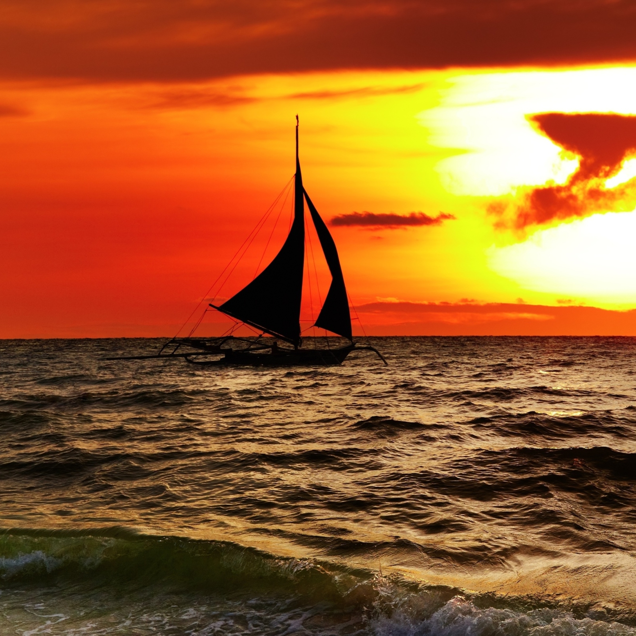 Free download wallpaper Landscape, Nature, Sunset, Sea, Sun, Ocean, Boat, Cloud, Photography, Sailing, Orange (Color) on your PC desktop