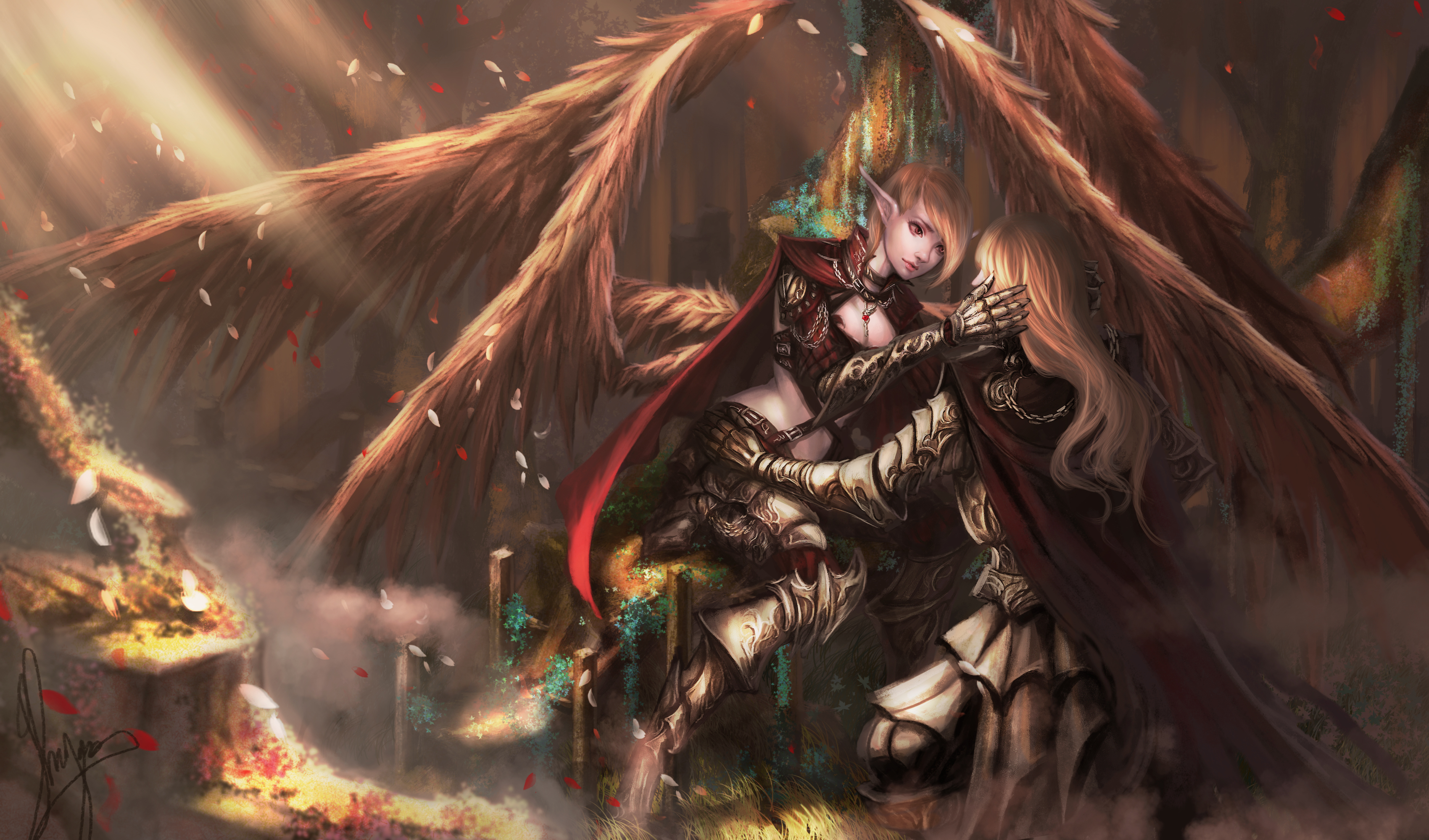 Download mobile wallpaper Fantasy, Love, Wings, Angel, Armor for free.