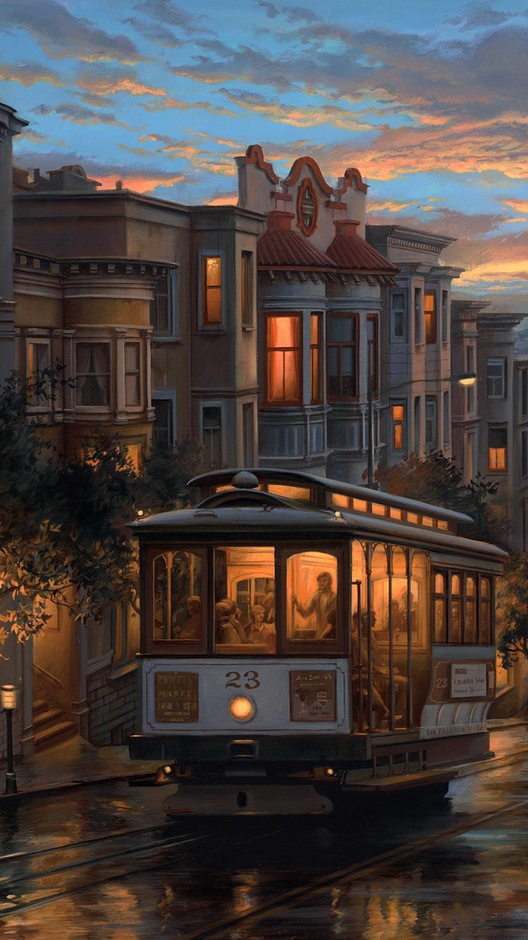 Download mobile wallpaper Night, Panorama, Painting, Artistic, San Francisco for free.