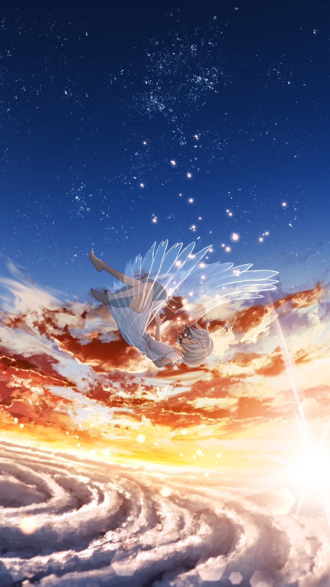 Download mobile wallpaper Anime, Sky, Sunrise, Angel, Cloud for free.