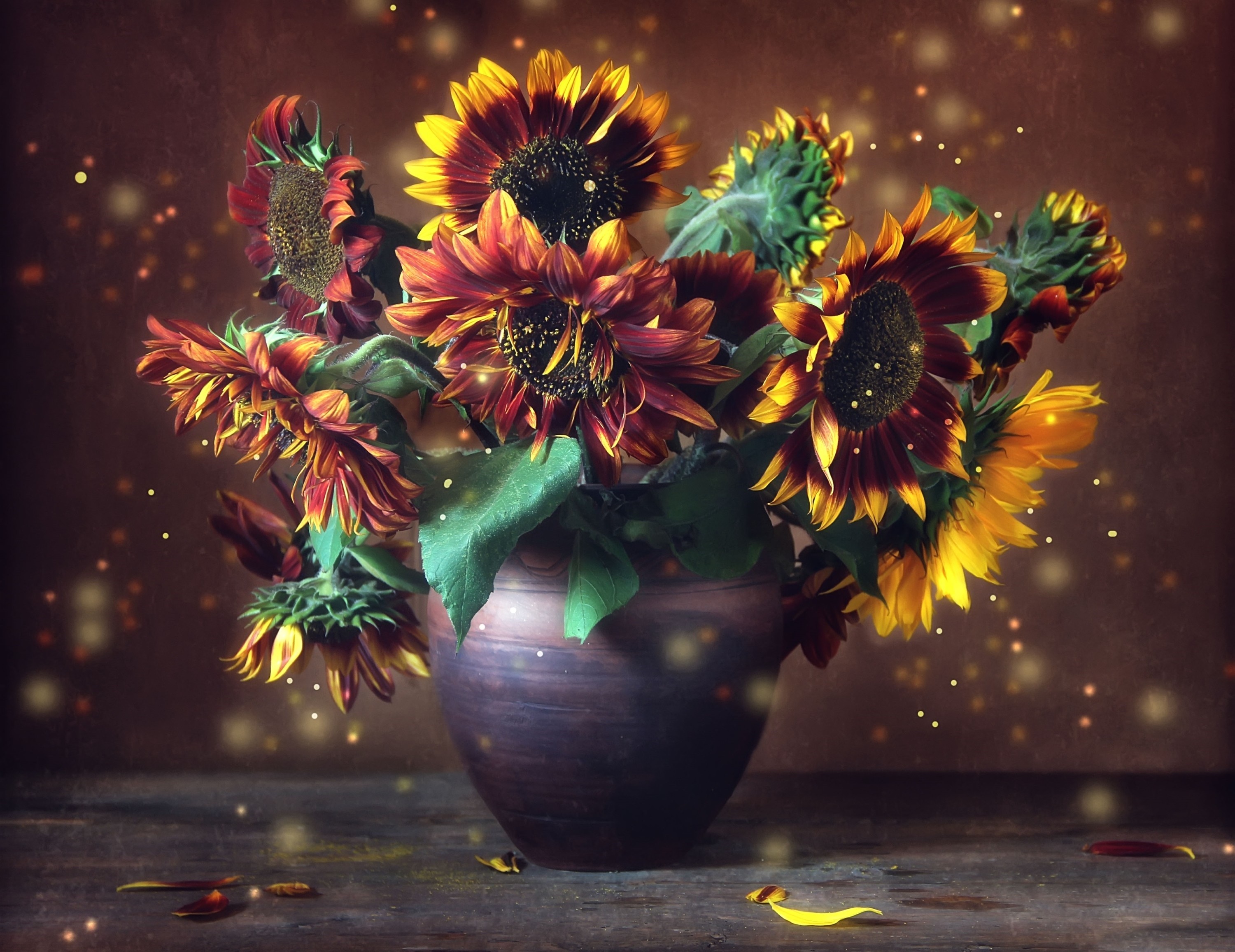 Download mobile wallpaper Flowers, Flower, Vase, Artistic, Sunflower, Sparkles for free.