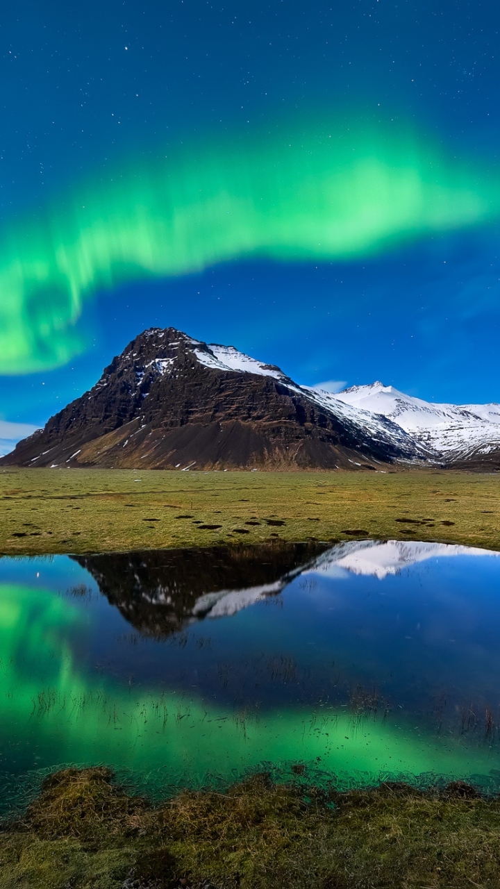 Descarga gratuita de fondo de pantalla para móvil de Naturaleza, Montaña, Reflexión, Luz, Aurora Boreal, Tierra/naturaleza, Reflejo.