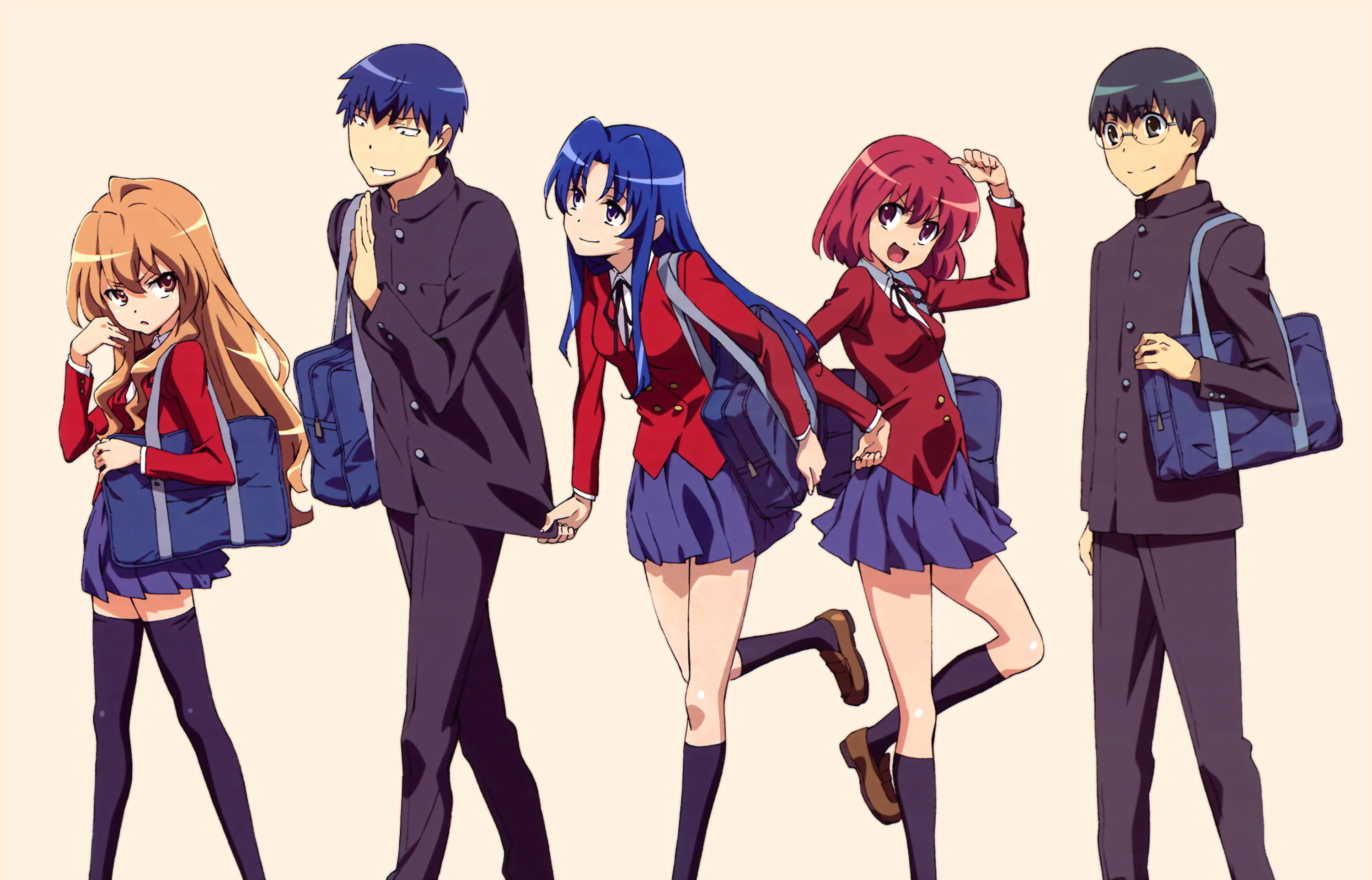 anime, toradora!, ami kawashima, minori kushieda, ryuuji takasu, taiga aisaka, yusaku kitamura