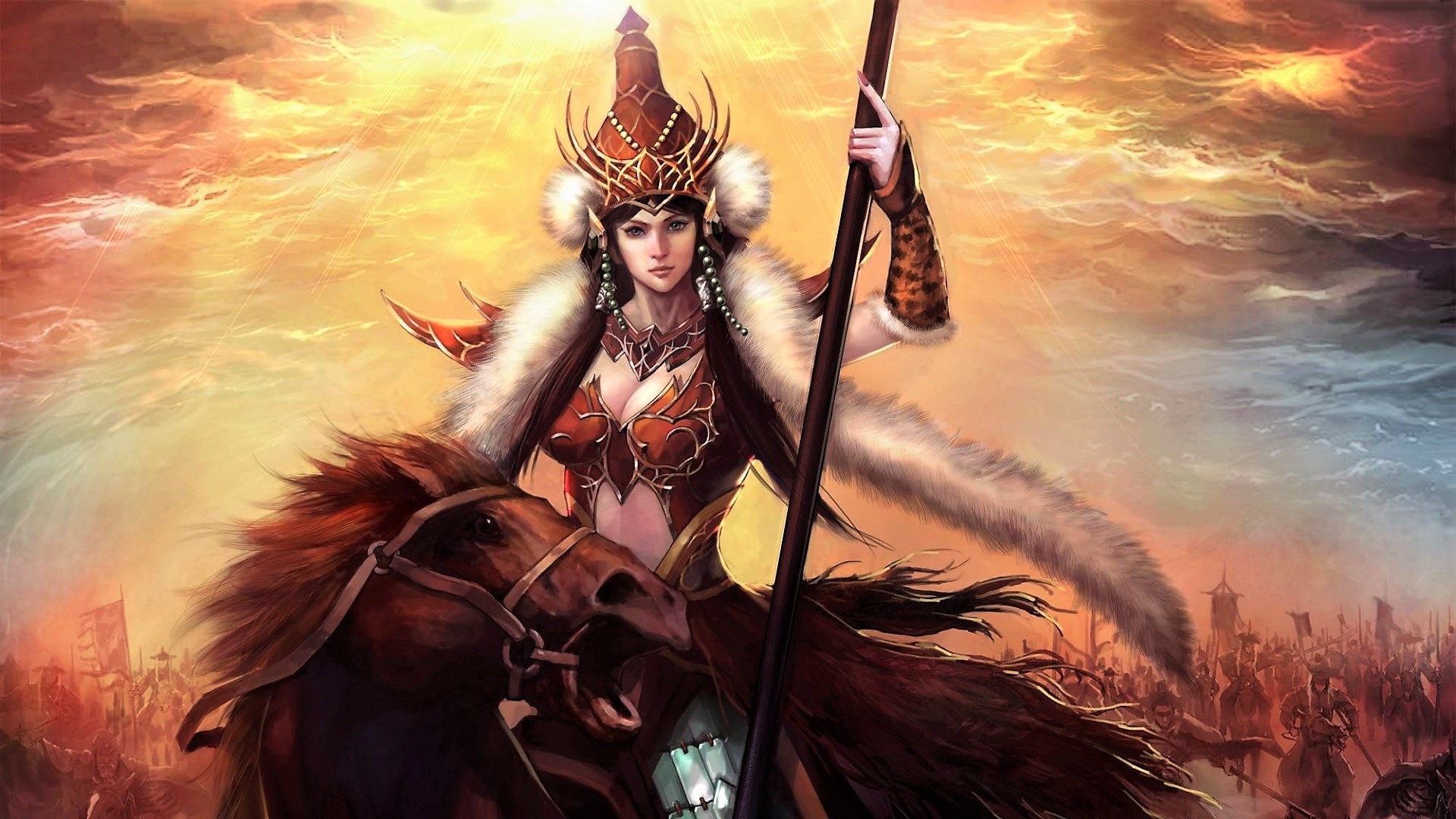 Free download wallpaper Fantasy, Warrior, Horse, Spear, Women Warrior, Woman Warrior on your PC desktop