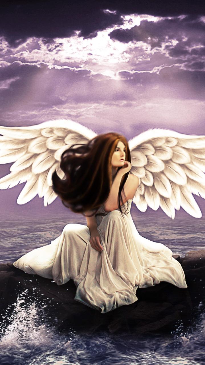 Download mobile wallpaper Fantasy, Ocean, Wings, Angel for free.