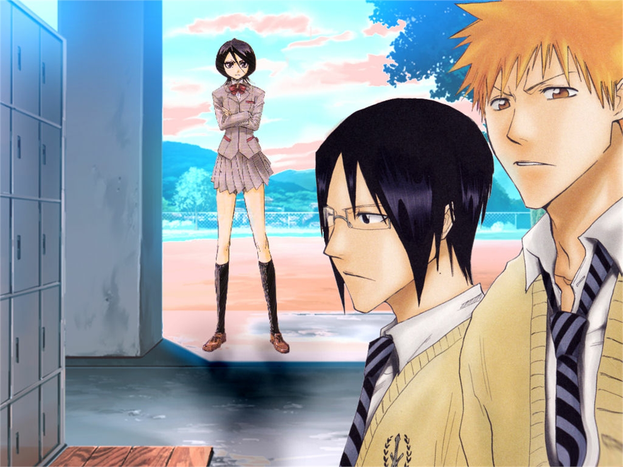 Téléchargez gratuitement l'image Bleach, Animé, Rukia Kuchiki, Ichigo Kurosaki, Uryu Ishida sur le bureau de votre PC