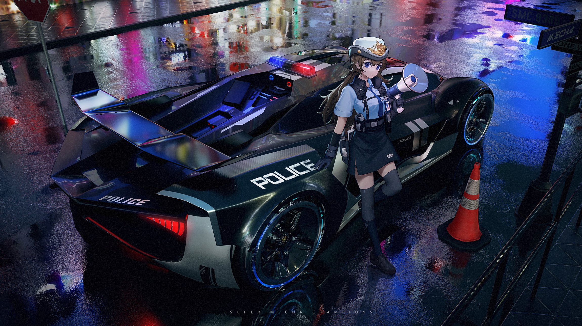 1021393 baixar papel de parede anime, garota, carro, carro de polícia - protetores de tela e imagens gratuitamente
