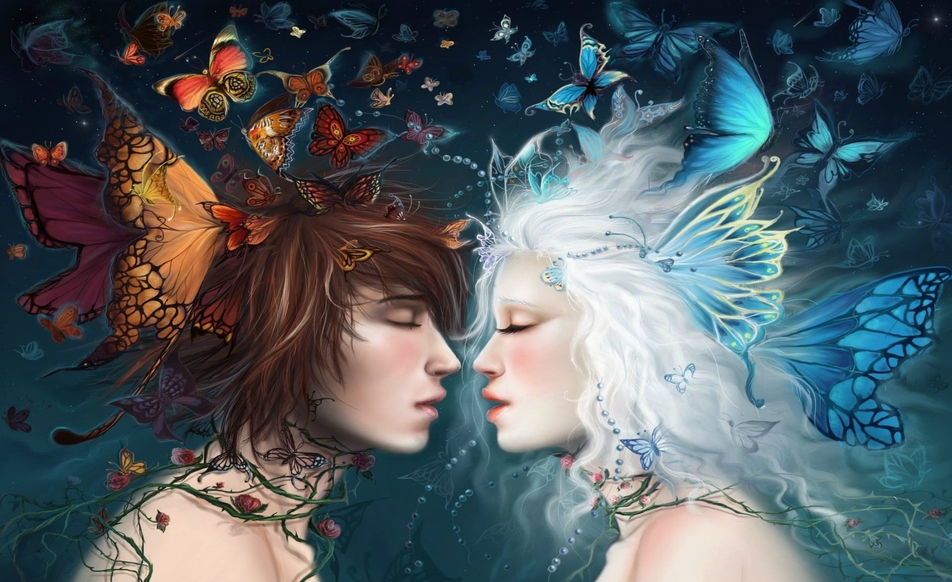 Download mobile wallpaper Butterfly, Fantasy, Love for free.