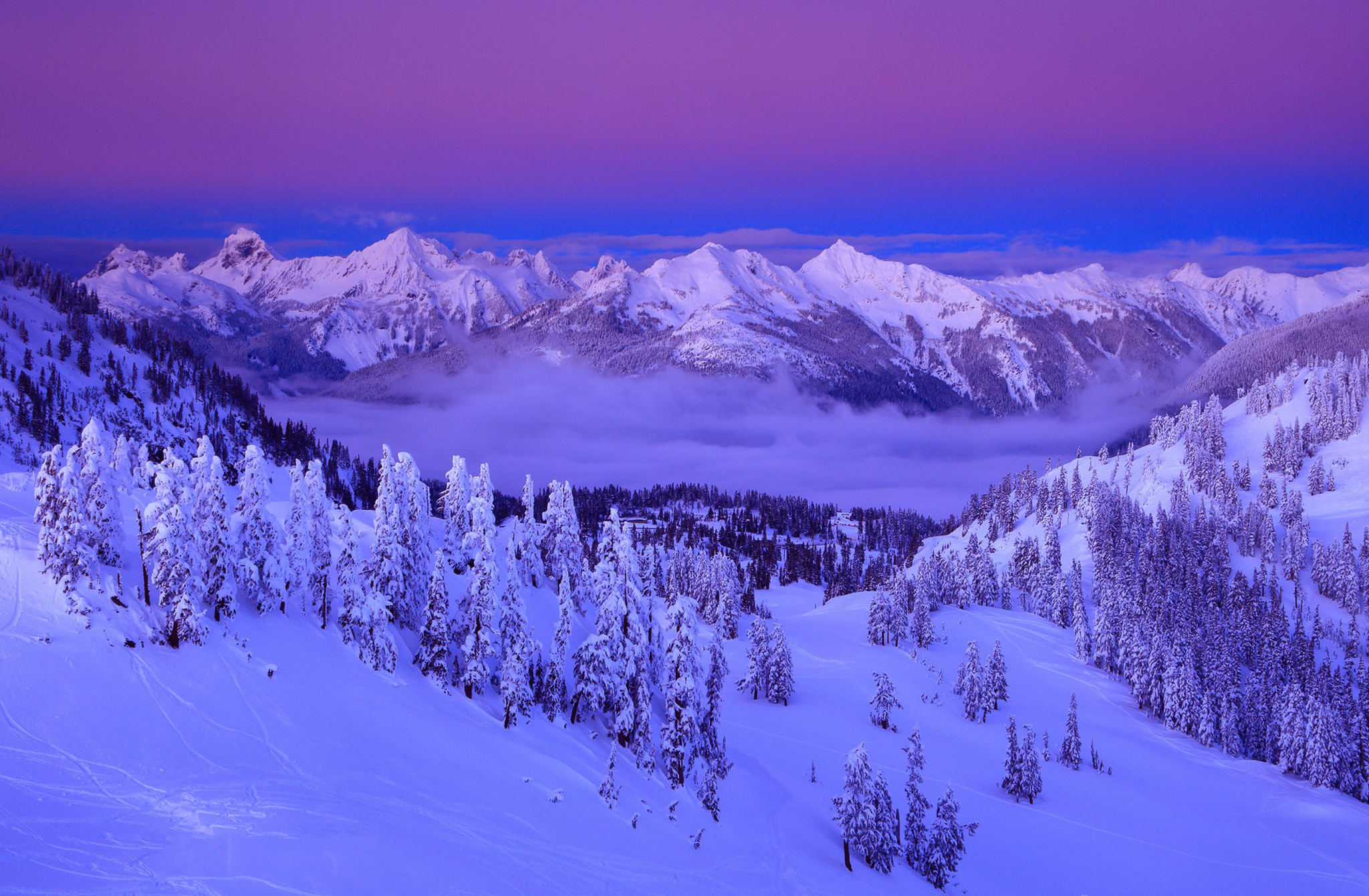 Free download wallpaper Landscape, Winter, Nature, Pink, Snow, Mountain, Fog, Earth on your PC desktop